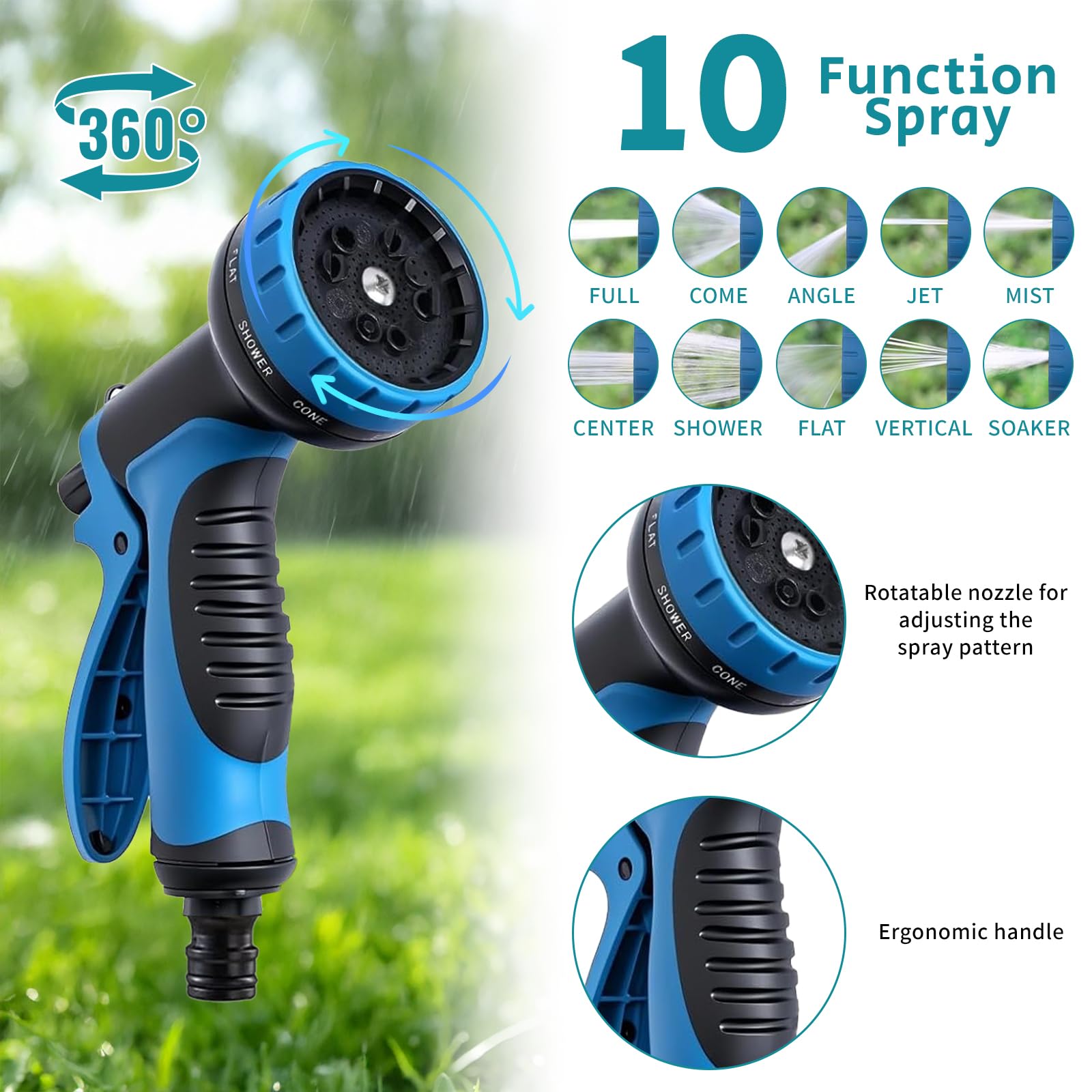 Manguera Jardin 15m, Manguera Jardin Extensible con Pistola de 10 Funciones para Exterior e Interior, Garden-Hose con Conectores de 1/2" y 3/4" para Familiase con Jardín y Huerto