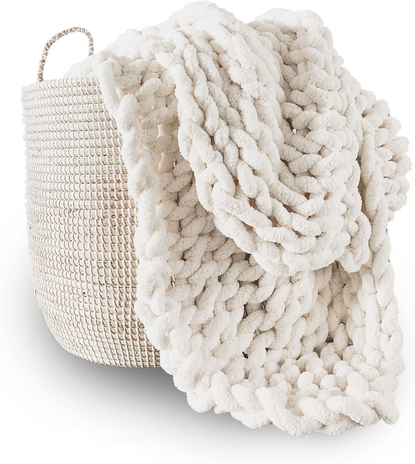 Jeté de lit en tricot épais fait main : l'élégance du fil chenille blanc laiteux