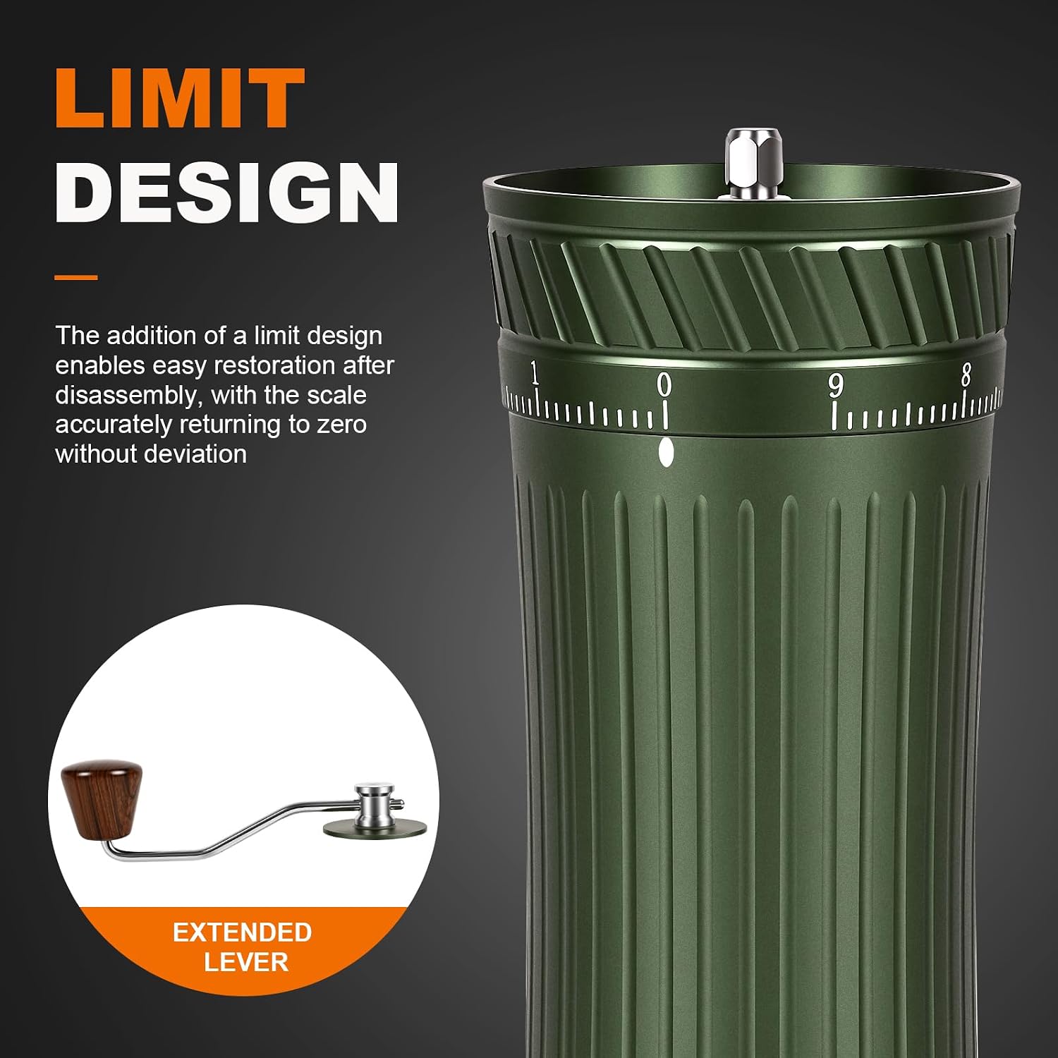 Manual Coffee Grinder with 38mm Titanium Coated Conical Burr, Premium Hand Coffee Grinder with External Adjustable Setting for Espresso, Pour Over & French Press, Slim Waist Design,Green image 3