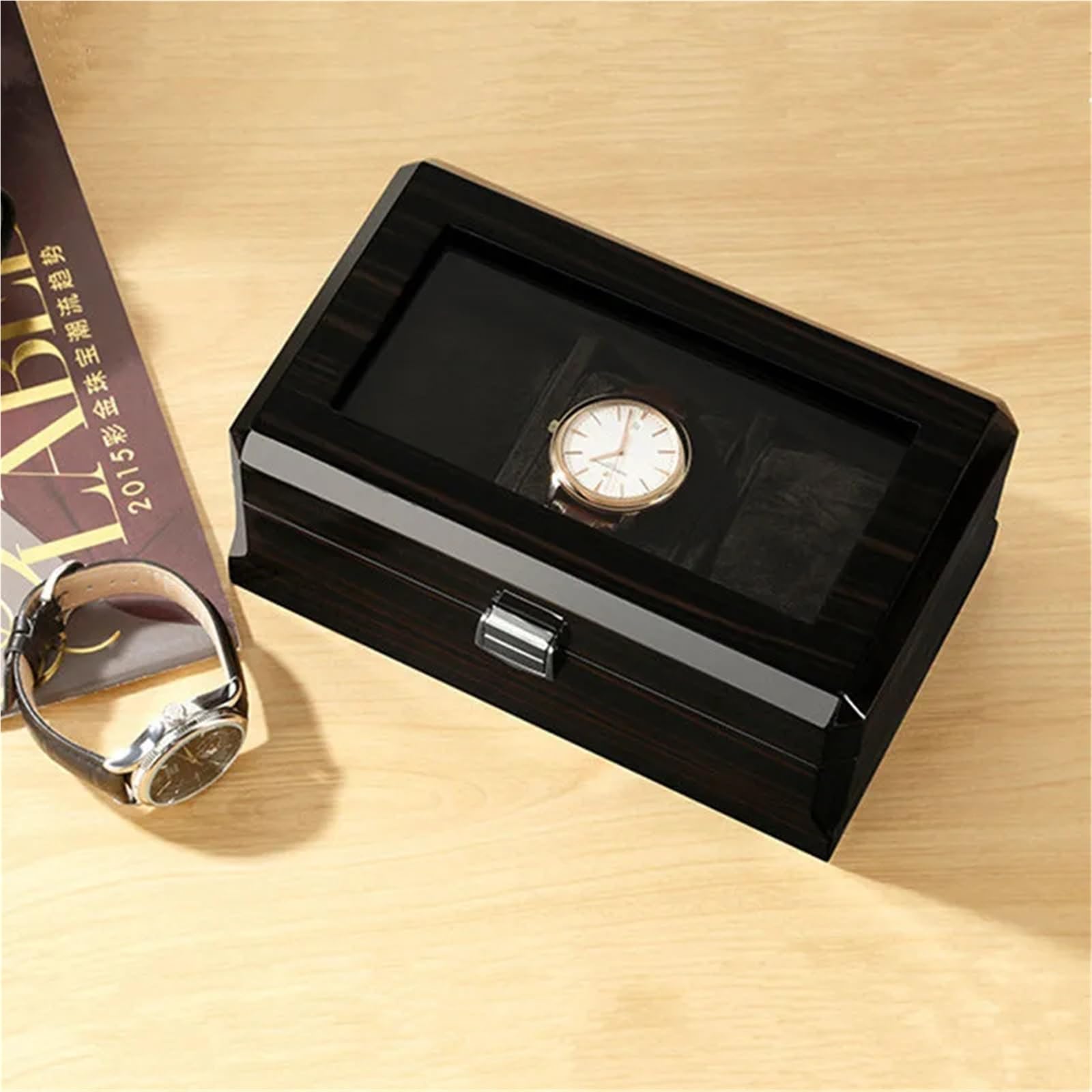 Portaorologi in Legno Massello Scatola for orologi con venature del legno, 3 slot Velure