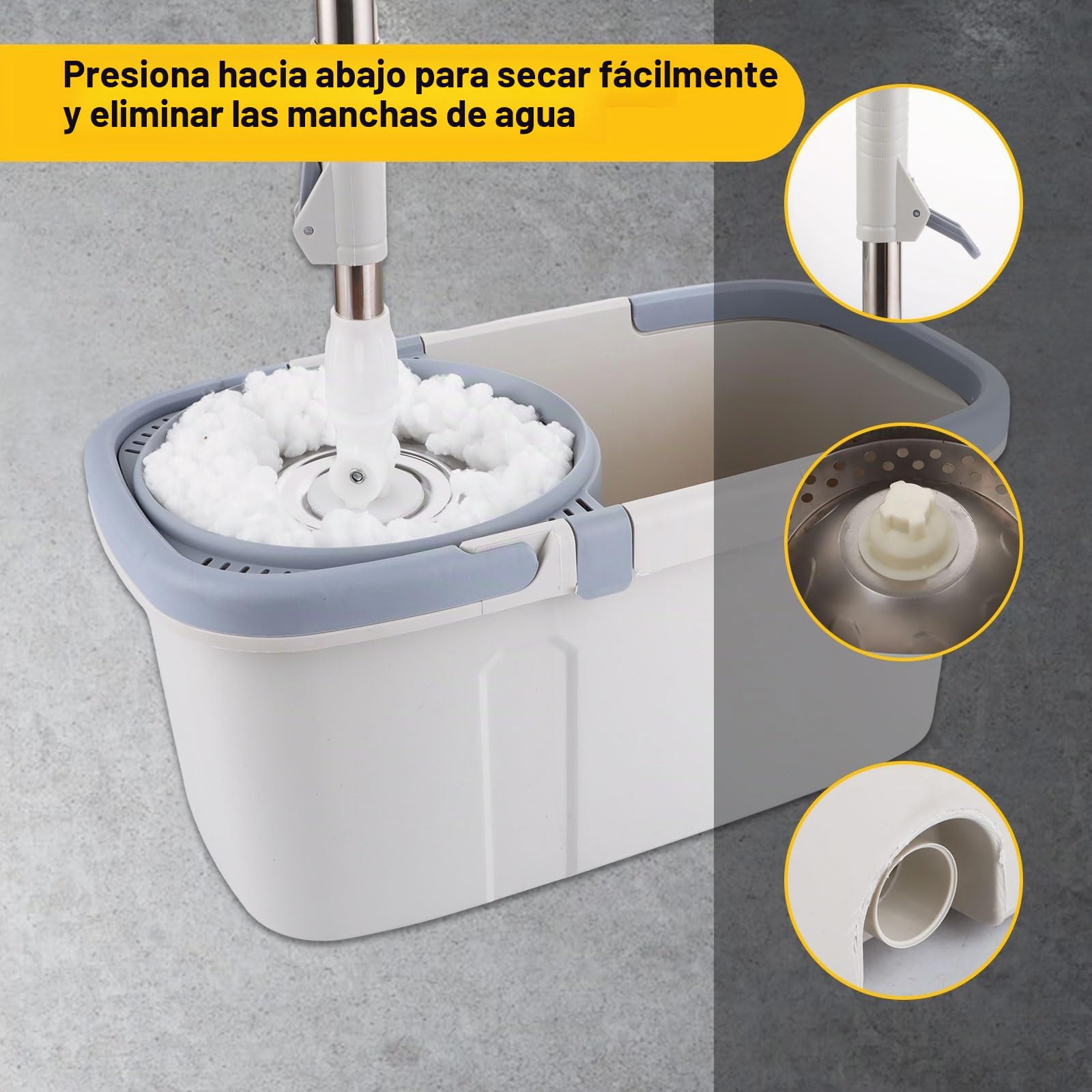 ASelected Juego de trapeador giratorio y cubo giratorio de 360° para limpiar suelos, mango de acero inoxidable, mopa extensible con almohadillas reutilizables de microfibra húmeda y seca para limpieza