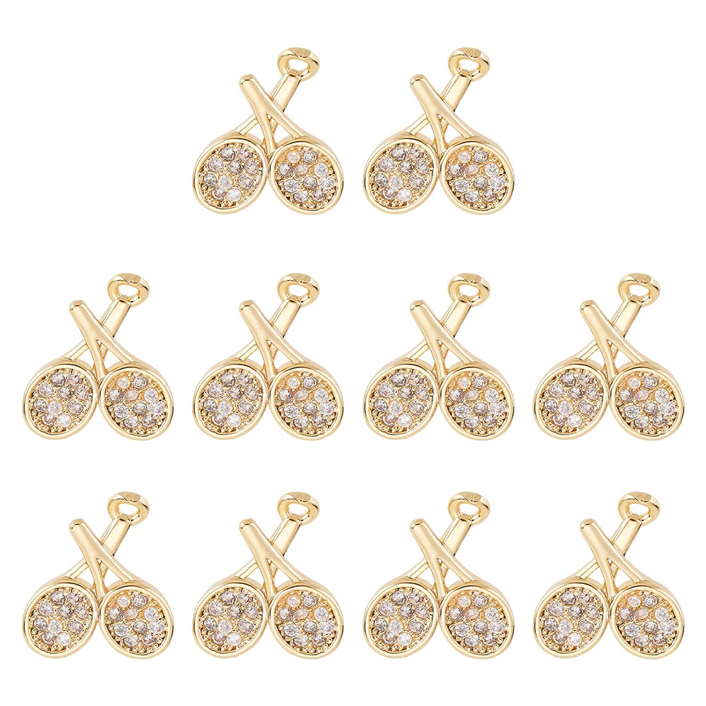 DICOSMETIC 10Pcs Tennis Racket Charm Sport Theme Charm Cubic Zirconia Tennis Charm Golden Brass Dangle Charm Supplies Sport Jewelry Gifts Jewelry Craft Making, Hole: 1.2mm