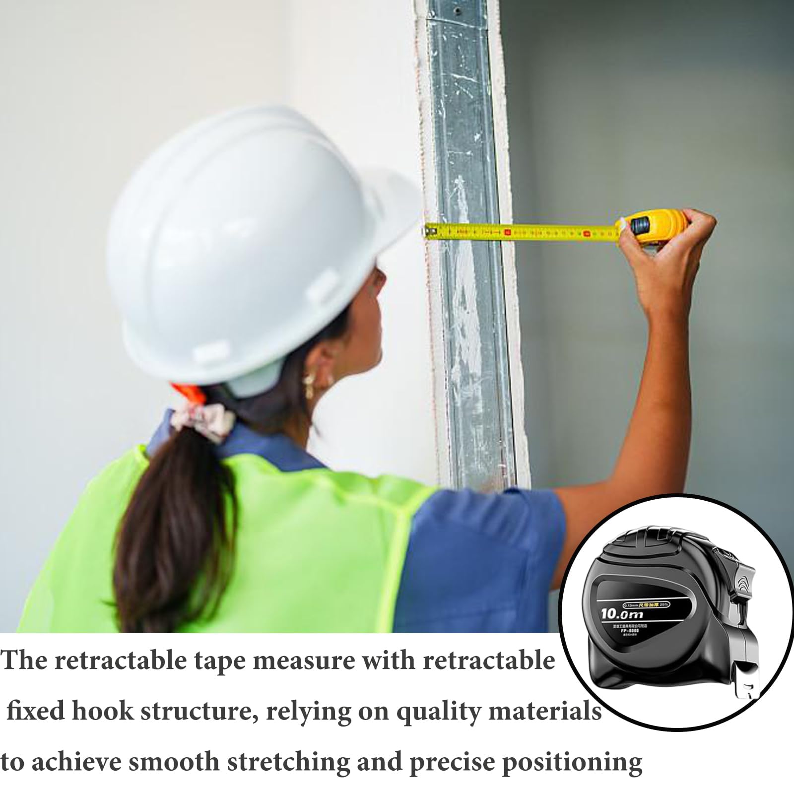 Fluorescent Tape Measure 10 Metre/32.8ft,25mm Waterproof Width General Builders Tape Measure Portability Retractable Height Measuring Device Fixed Hook Heavy Duty For Height Measurement Industrial - Image 4
