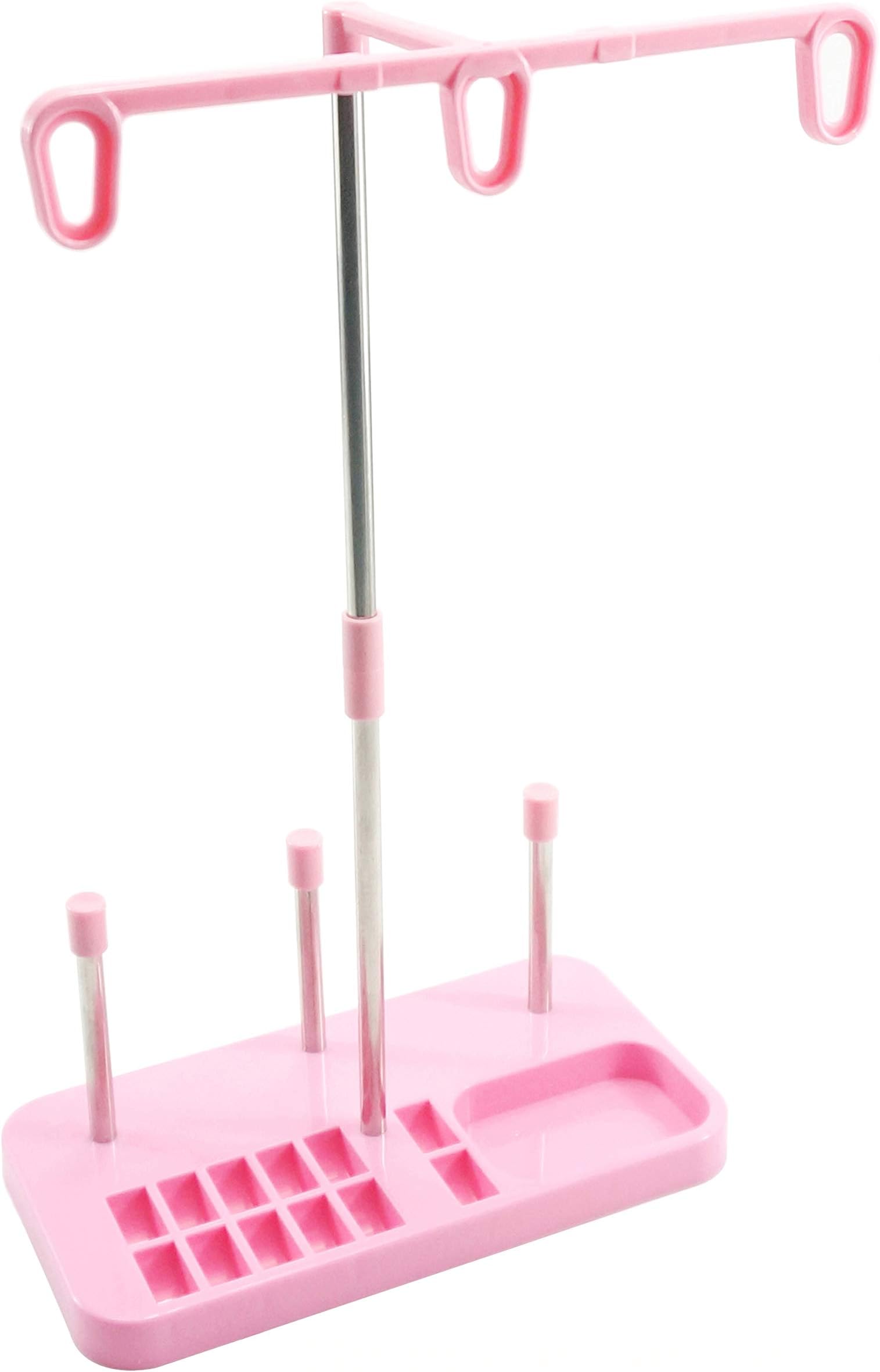 Light Weight Thread Stand - 3 Spools Holder for Domestic (Home-Base) Embroidery and Sewing Machines - Four Colors for Choices - Pink