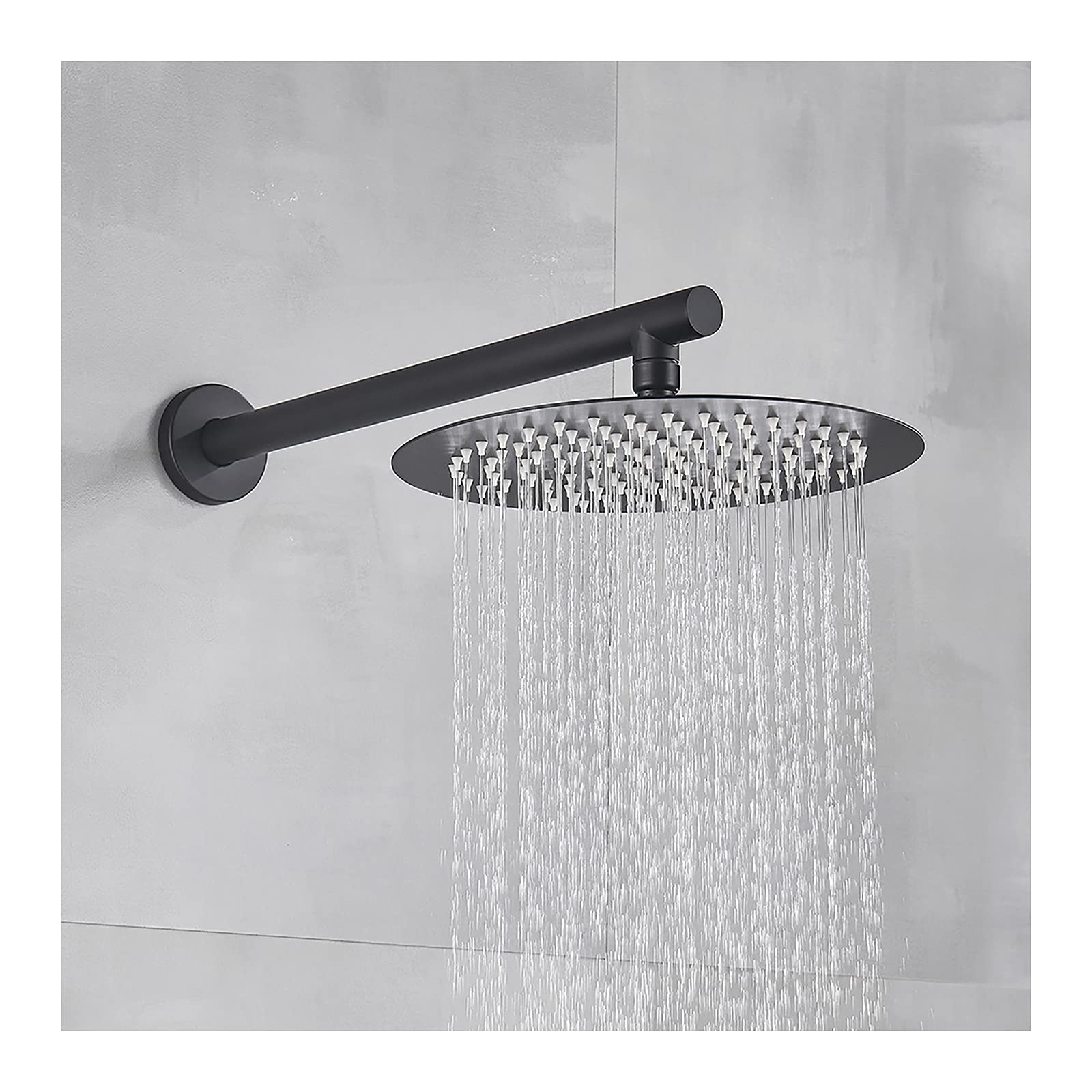 Alcachofa de Ducha Negro 8 Pulgadas Cabezal de Ducha Lluvia de Alta Presión Acero Inoxidable Alcachofas Fijas para Ducha Ronda Ajustable Rociador Ducha Efecto Lluvia con Brazo de Ducha