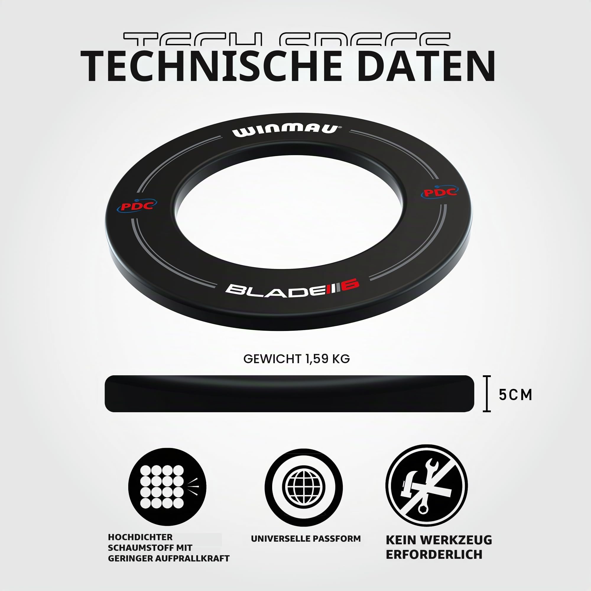 WINMAU PDC Dartboard Surround - offizielles PDC Design, robuster Schutzring/Wandprotektor für Dartscheibe, langlebiges Dart Surround Zubehör/Backboard, mehrere Designs & Farben für Einsteiger & Profis