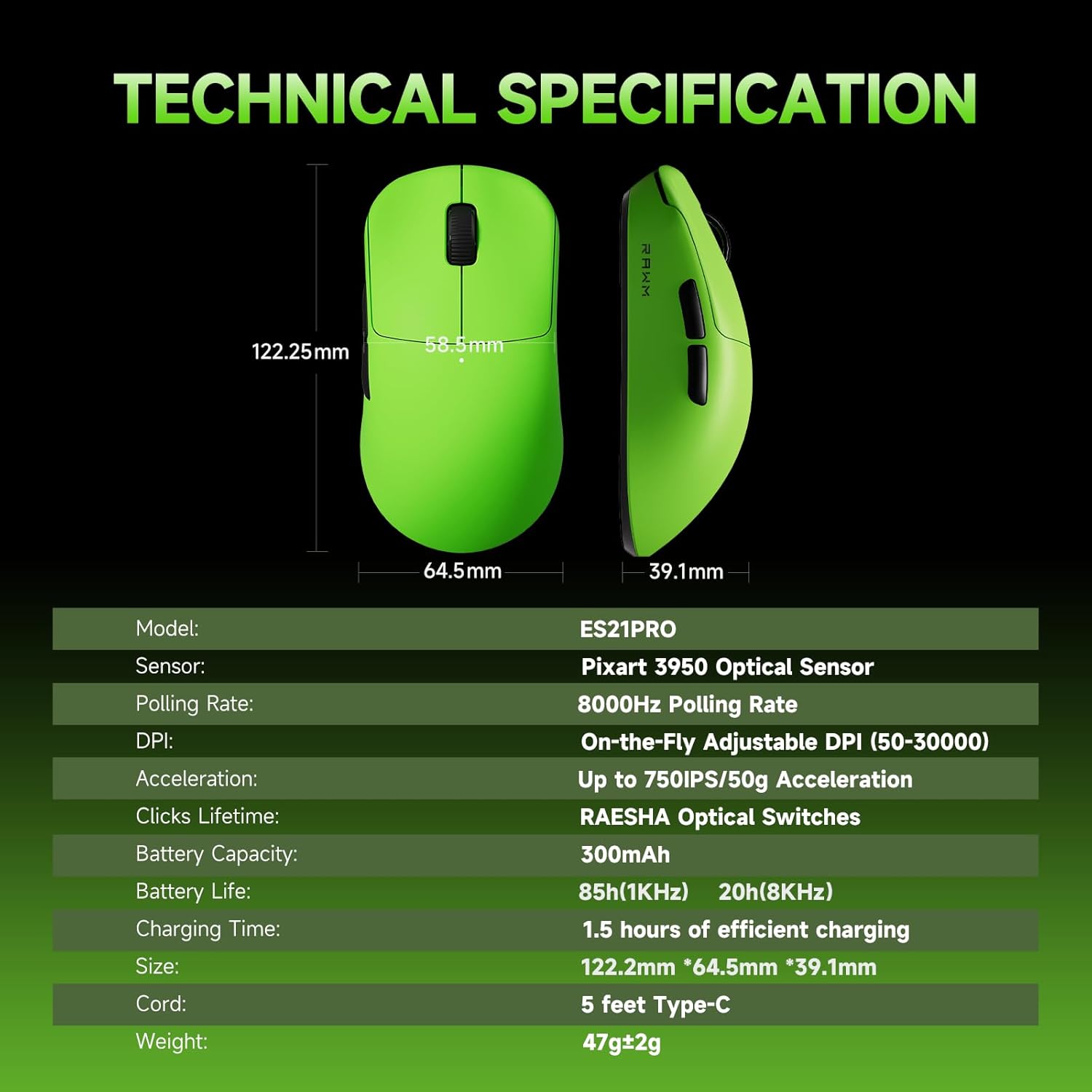 RAWM ES21PRO Technical Specifications table