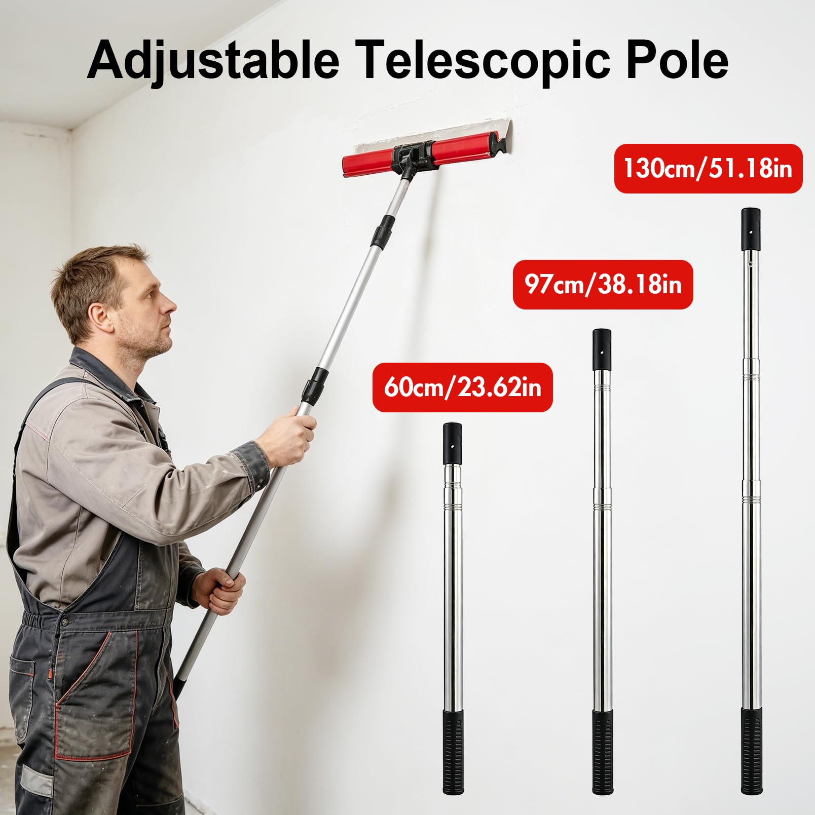 6 Piezas Set para Alisado de Drywall, Kit de Espátula de Alisado de 50 cm con Rodillo Alisador, Herramientas de Acero Inoxidable con Mango Telescópico, Para el Enlucido de Techos y Paredes