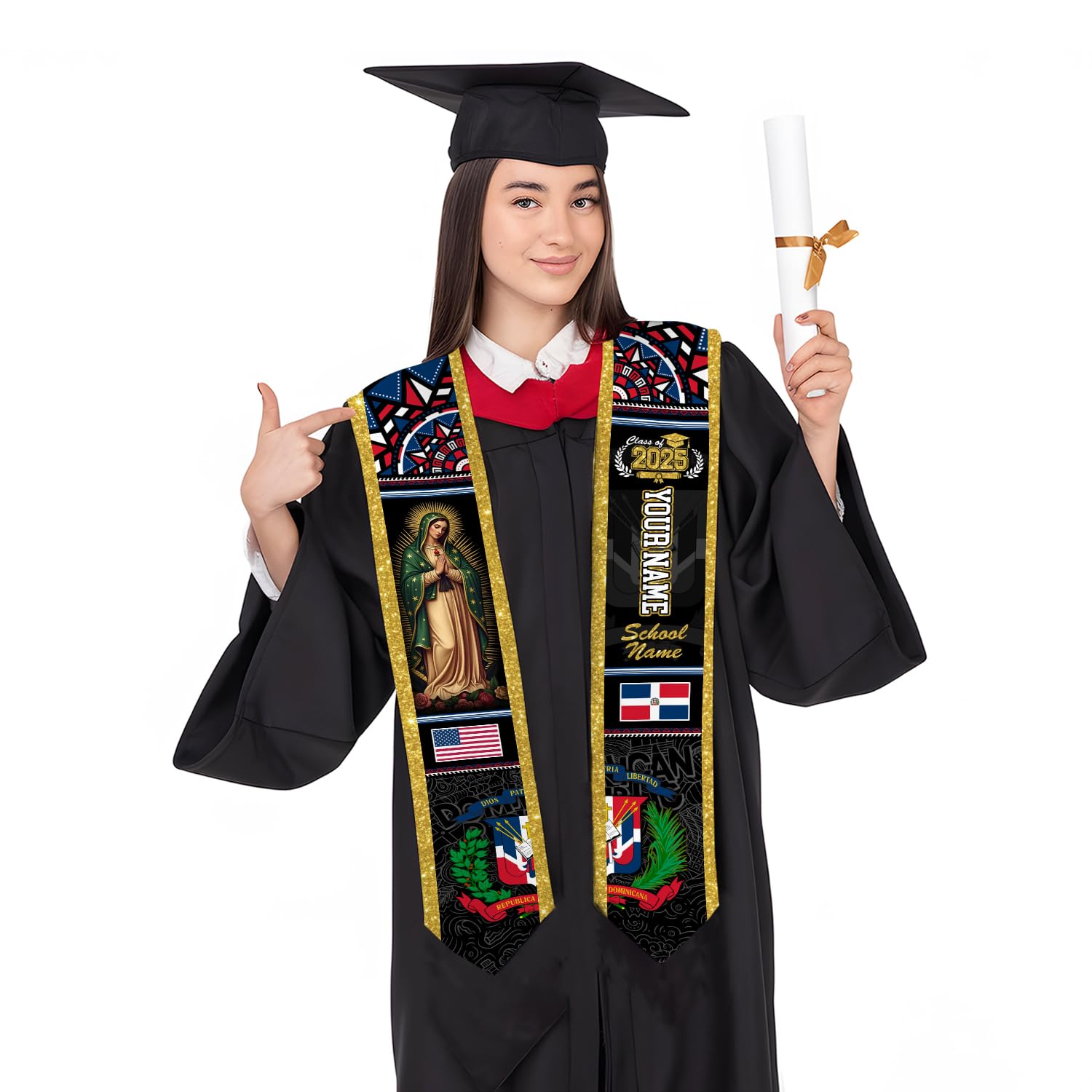 MonkeyVan Personalized Dominican Republic Graduation Sash,Custom Dominican American Flag Stole 2025,Dominican Graduation Sash S104