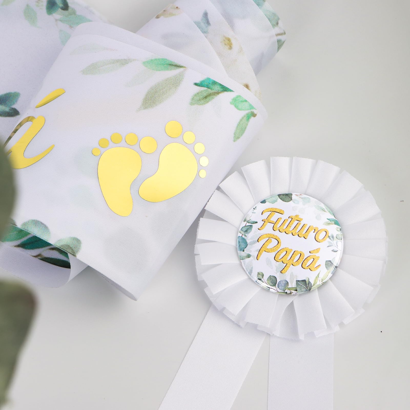 BETESSIN Fascia Futura Mamá Spilla Futuro Papá Decorazione Nascita Versione Spagnolo Cartoncino Bianco Bambino