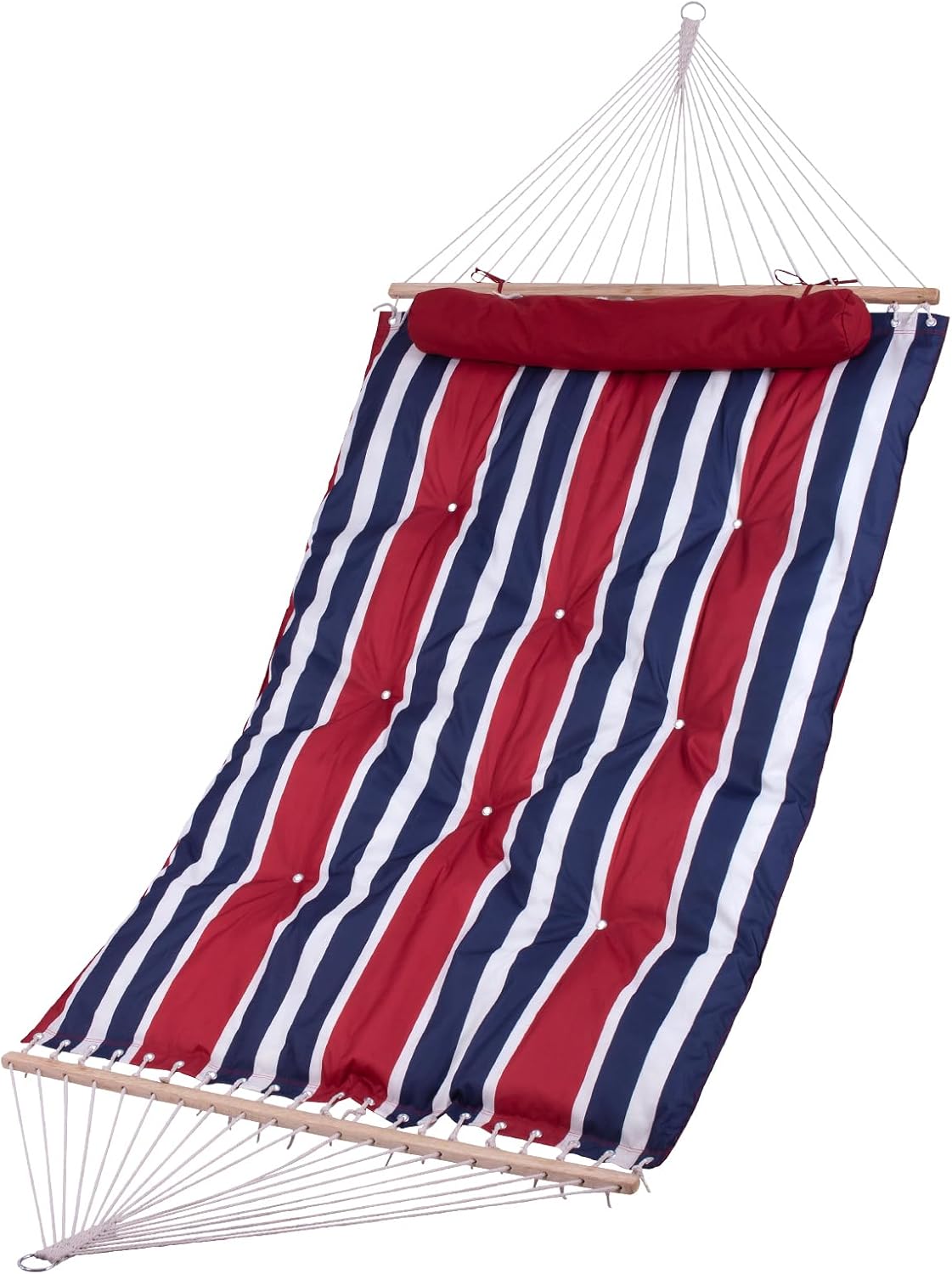 Backyard Expressions Extra Padded Reversible Quilted Hammock - Single or Double Hammock for Outdoor Relaxation with Matching Pillow,Red/Blue