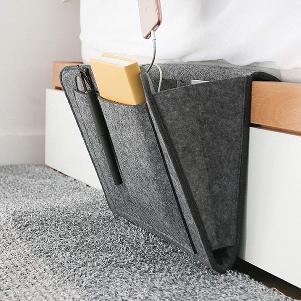 HhBdy Bedside Storage Hanging, Bedside Caddy Felt Bed Storage Pocket 20×32cm Bed Pocket Can be Hung for Store Books Magazines Mobile Phones Glasses Remote Controls (Gray)