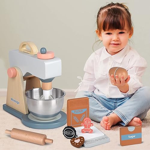 Miniatura 6 de Juego de accesorios de cocina, juego de mezclador de madera, juegos de comida de juego de simulación para niños, juguetes de juego de rol para niñas