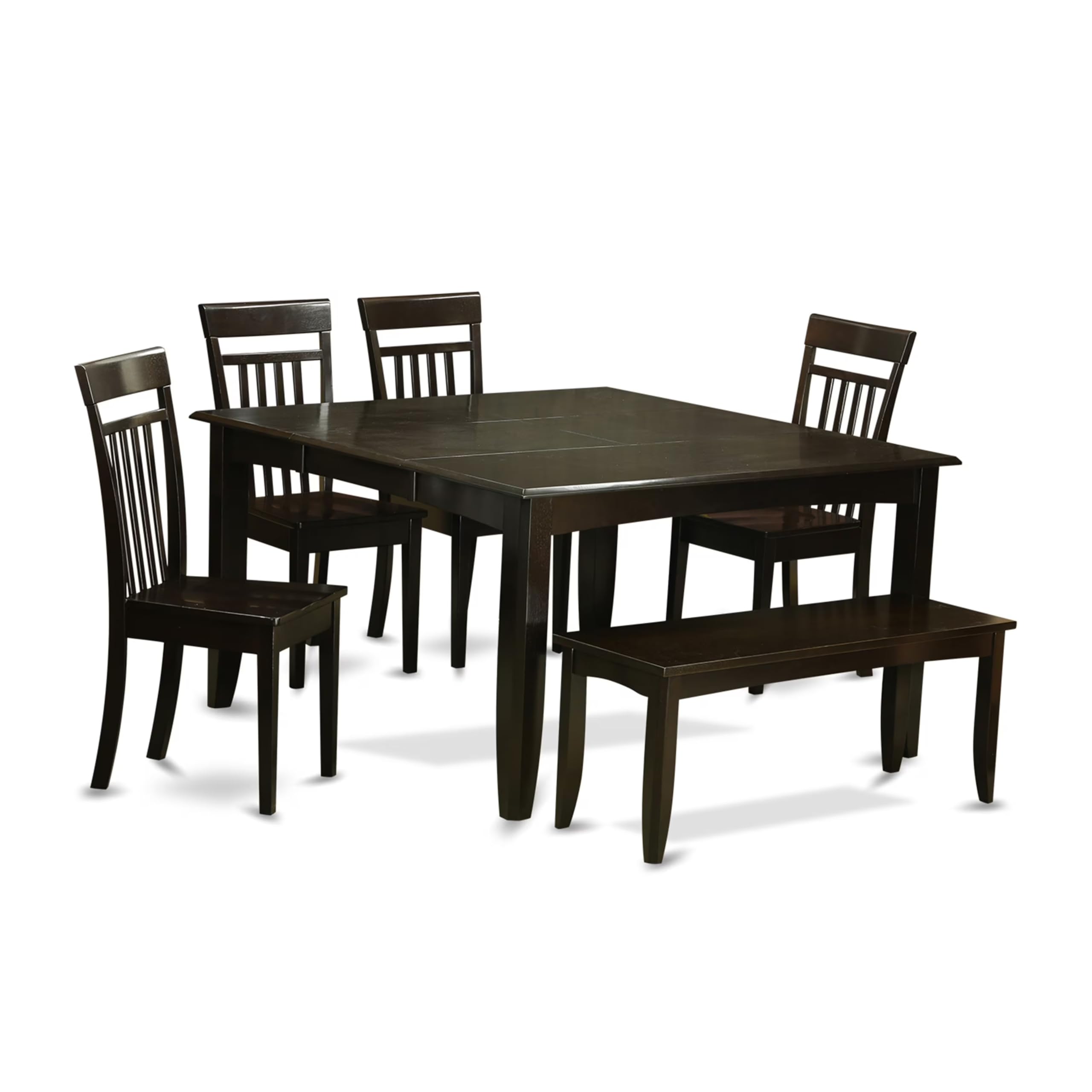 East West Furniture PFCA6-CAP-W 6 Piece Kitchen Table Set Contains a Square Dining Table with Butterfly Leaf and 4 Dining Chairs with a Bench, 54x54