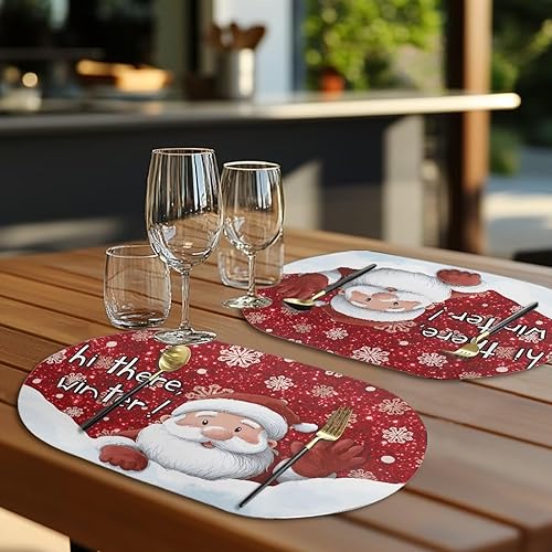 Miniatura 2 de Heat Resistant Placemats Set of 4 Christmas Santa Xmas Non-Slip, Heat Resistant Oval Leather Placemat Soft Waterproof Table Mats Easy to Clean for