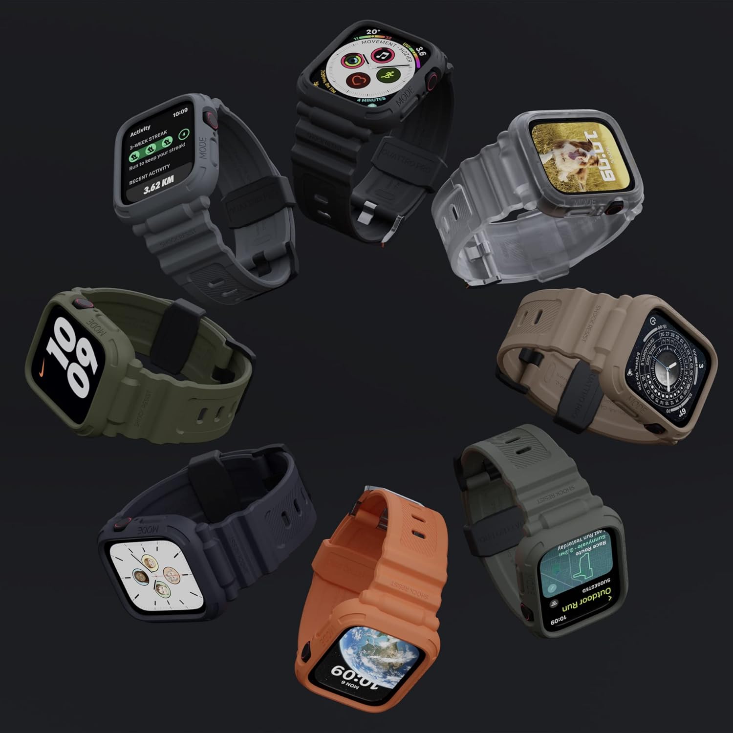 Elkson Designed for Apple Watch Series SE3 9/8/7/6/5/4 [45/44mm], Quattro Pro Series Rugged Military Grade Protective Bumper Case with Strap Bands for iWatch - Image 4
