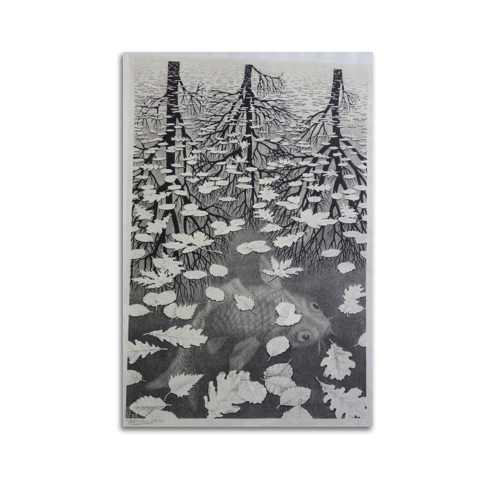 Drynda Unframe-Style M. C. Escher Poster Three Worlds Picture Print Wall Art Painting Canvas Artworks Gift Idea Room Aesthetic 20X30inch(50X75cm)