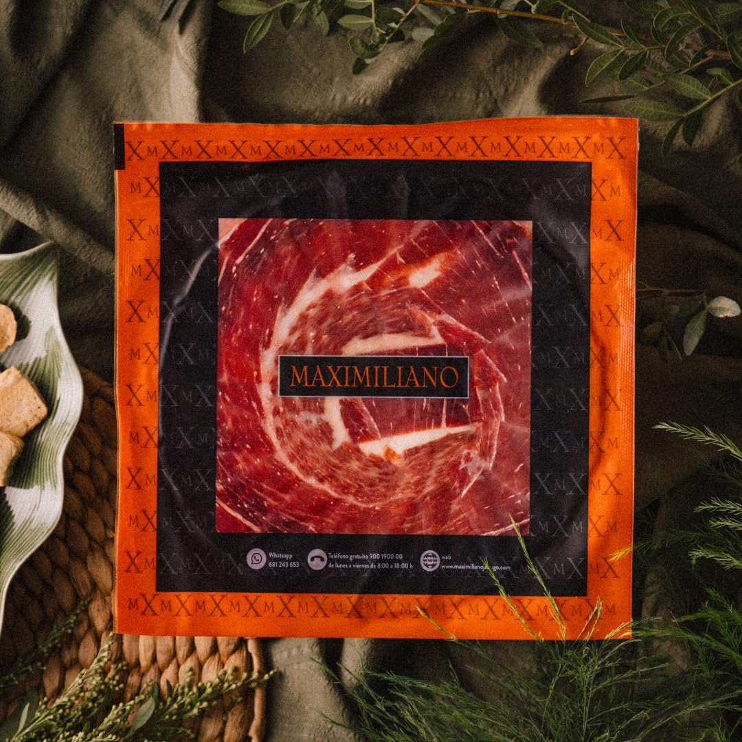 Maximiliano Jabugo - Jamón de Cebo de Campo 100% Ibérico | Estuche 80gr Loncheado a Mano a Cuchillo | Criado en Libertad | Curación Lenta +30 Meses | Certificado