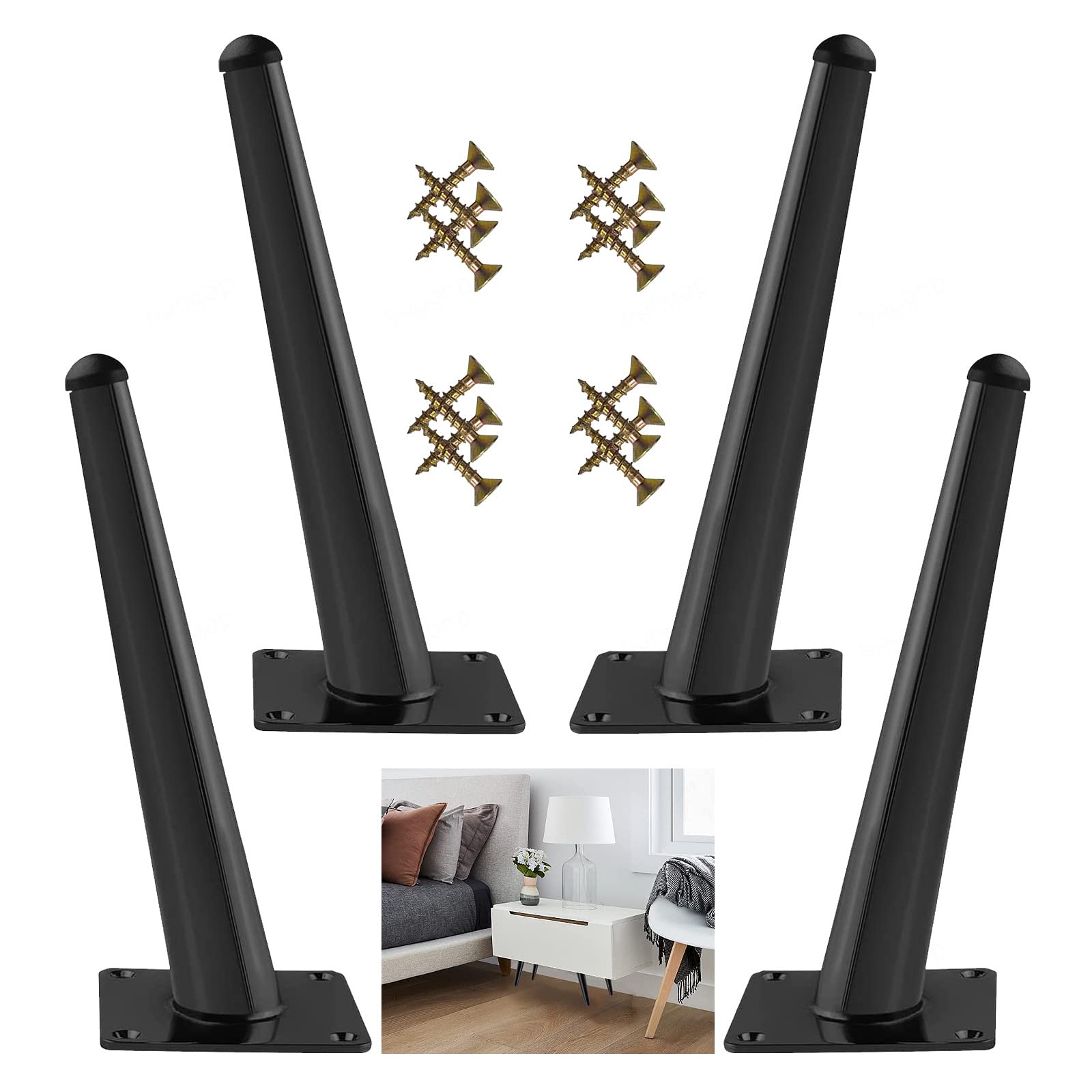 ALXEH Patas De Muebles De 8 Pulgadas, Patas Negras Para Mesa De Café, Patas De Muebles De Metal De Mediados De Siglo Para Sofá, Gabinete, Otomana, Juego De 4 Pies De