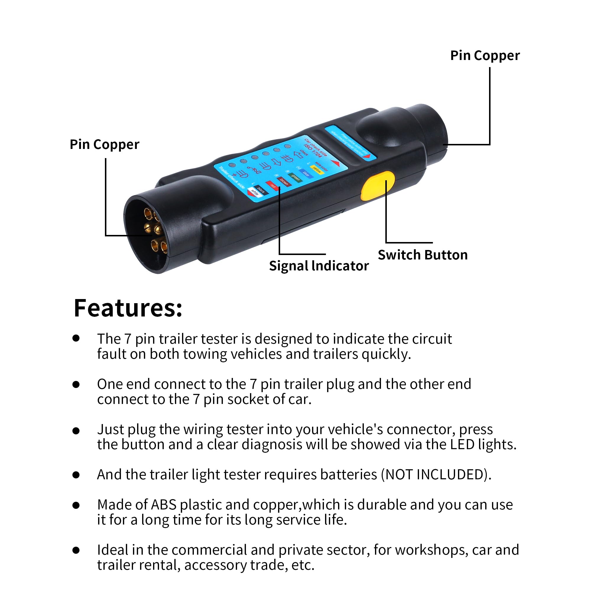 Tester per Presa di Corrente per rimorchio a 13 Pin, Tester per luci per rimorchio a 13 Pin per rimorchio Strumento diagnostico per Circuito di Cablaggio del rimorchio