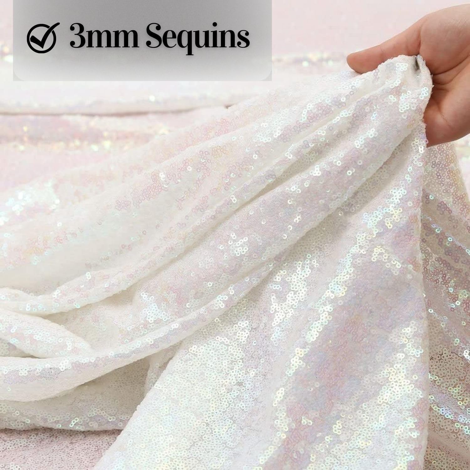 Elegant Event Essentials Tovaglia rettangolare con paillettes, con paillettes, Natale, matrimoni, ricevimenti, tavolo da pranzo, decorazione di Halloween - paillettes bianche - 129,5 x 25,4 cm