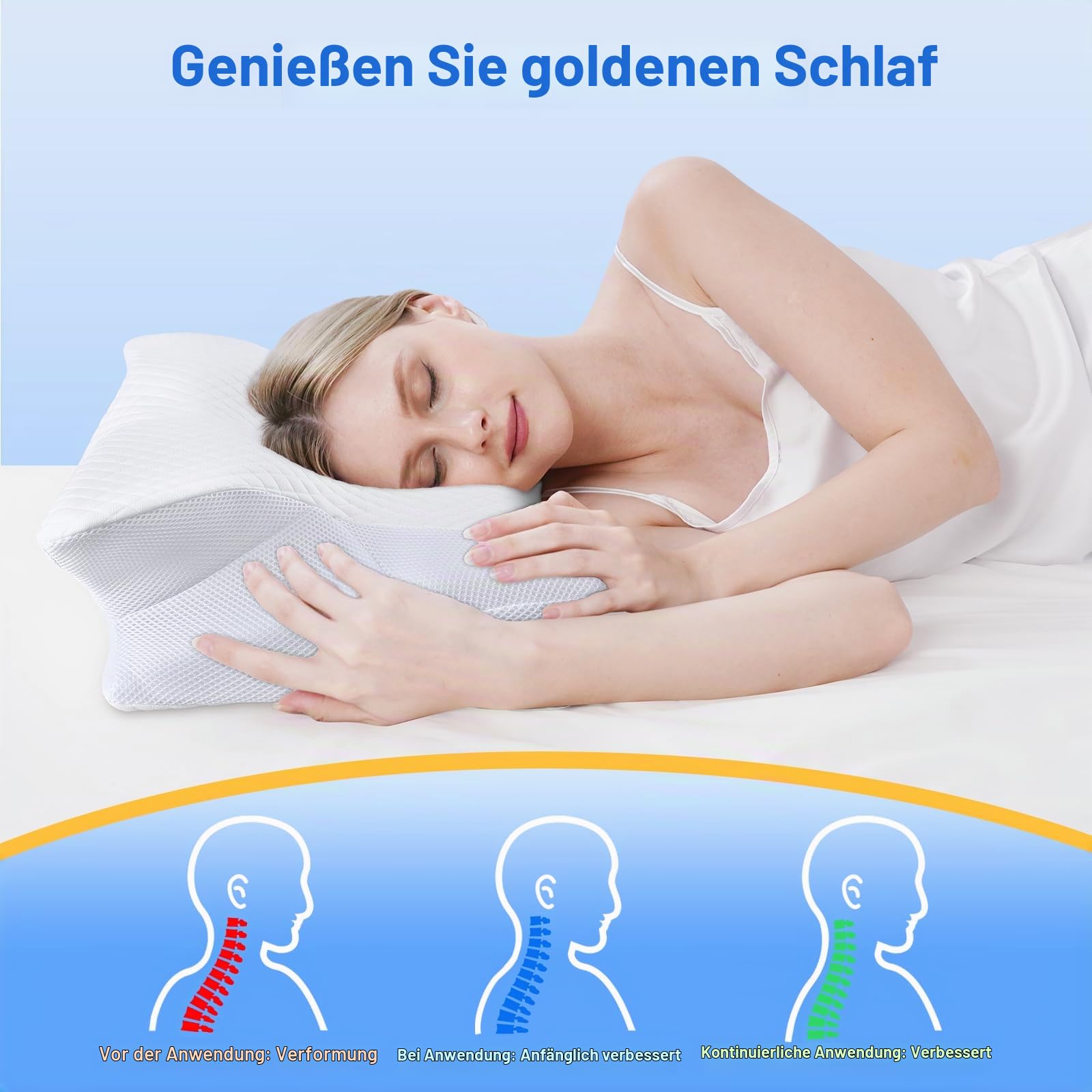Teemour Nackenkissen Kopfkissen Memory Foam, Kopfkissen für Seitenschläfer, Rücken- & Bauchschläfer- Seitenschläferkissen Mit Nackenstütze, Atmungsaktiver und Abnehmbarer Bezug(Weiß)