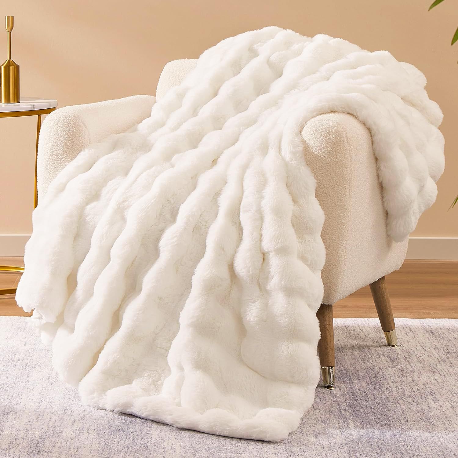 Kunstpelz-Decke Mit Bubble-Struktur – Flauschig Weich Für Bett & Couch | Weiß, 127x152 Cm