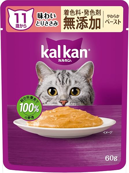 Kal Kan Pouch Paste, for Cats Aged 11 and Up, 60g x 12 Pouches, No Added Colorants or Preservatives, Savory Chicken and Sardine, Senior, Elderly, Soft Paste Wet Food, Cat Food, Complete Nutrition - 1