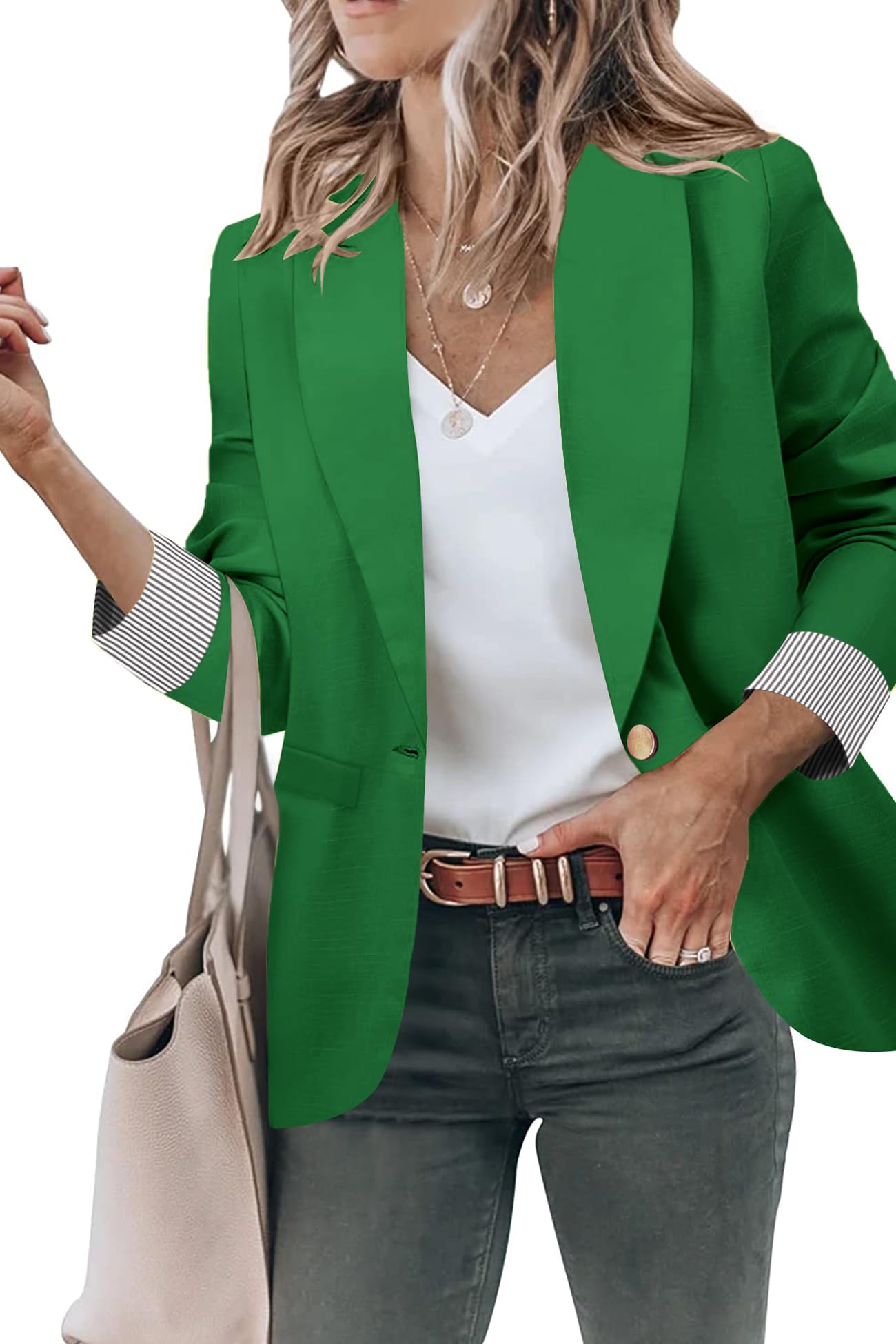 Genhoo Blazer Jackets for Women Open Front Long Sleeve Work Office Casual Blazers with Pockets S-2XL
