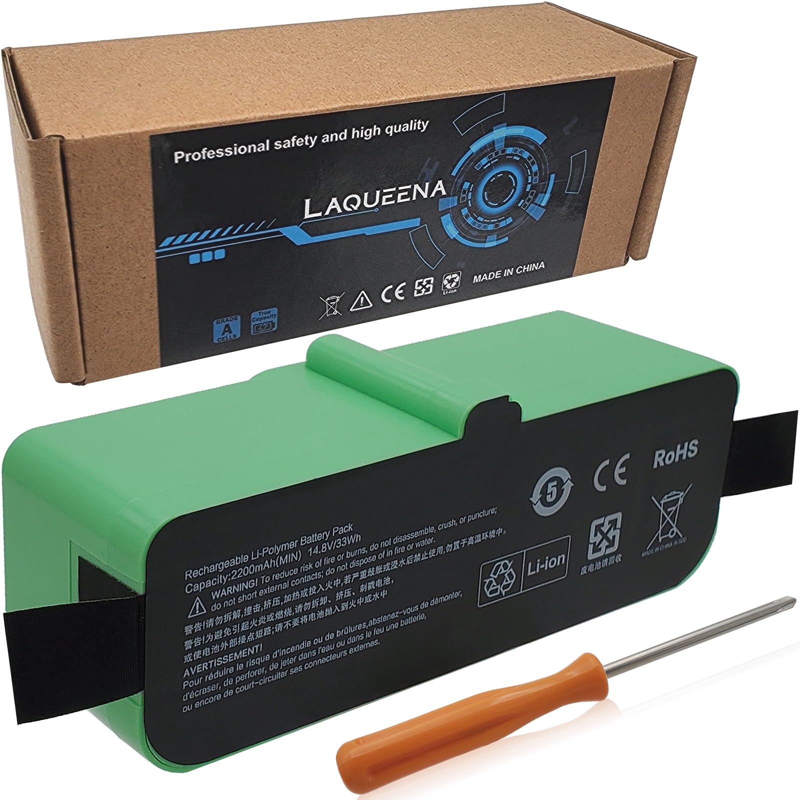 LAQUEENA 2200mAh Lithium Ion Battery Compatible with Roomba 960 895 890 860 695 680 690 675 640 614 Series 4376392 14.8V 33Wh