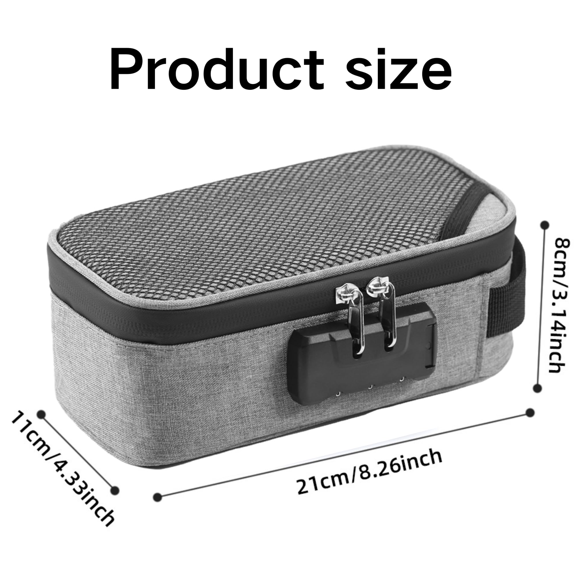 Bolsas a Prueba De Olore，Bolsa De Viaje Con Cerradura De Combinación y Forro De Carbono, Bolsas De Almacenamiento a Prueba De Olores, Bolsa De Carbón Activado, 21 x 11 cm(Gris)