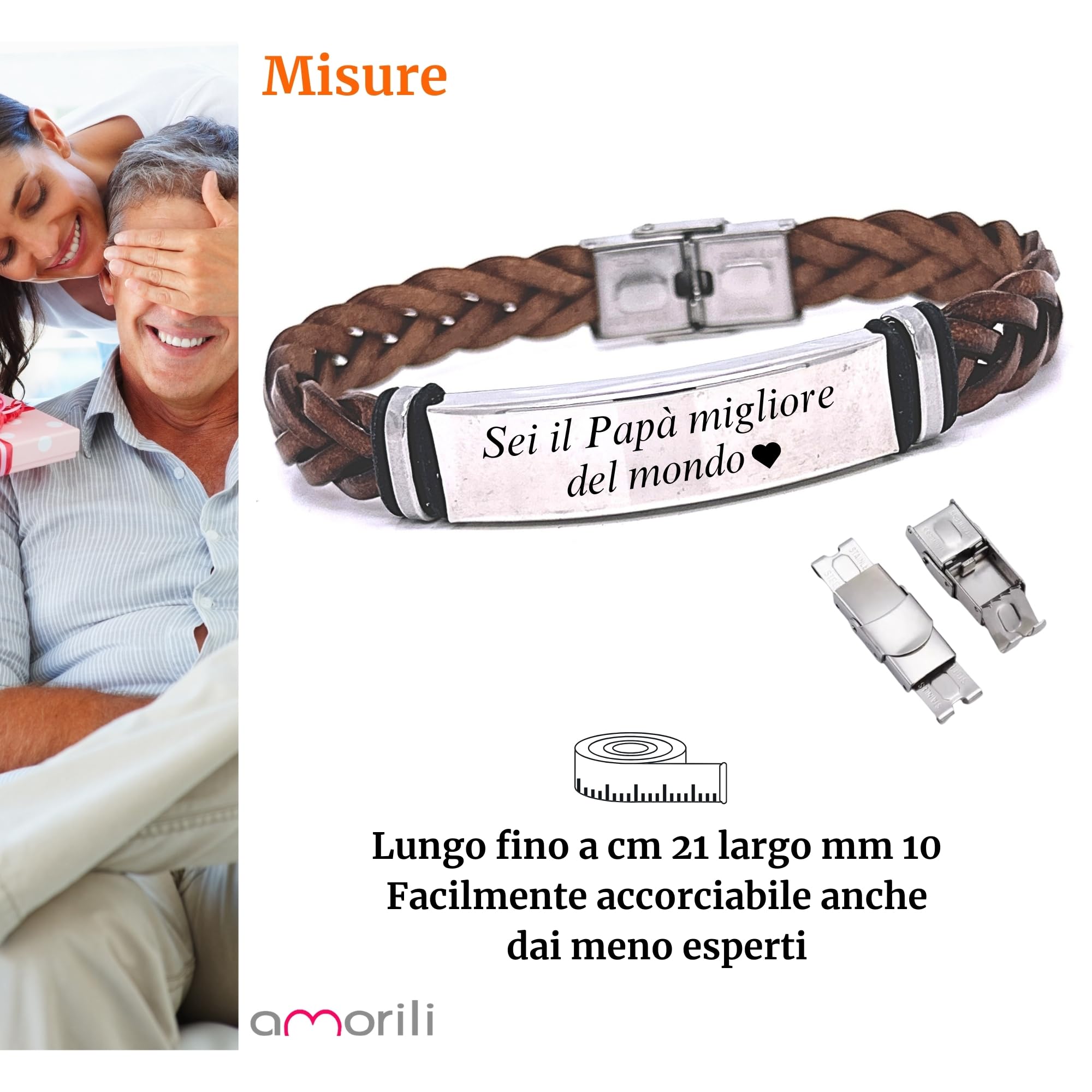 Bracciale Uomo in Pelle Intrecciata con Piastra in Acciaio Inox Personalizzabile | Incisione Nome Data Frase | Idea Regalo Elegante per Fidanzato Marito Papà bcc2705