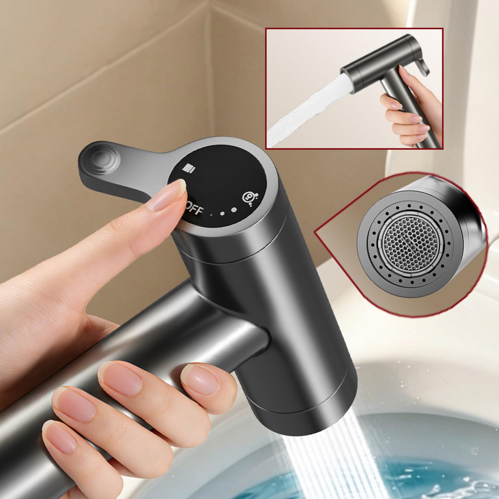 Kit Idroscopino per WC Doccetta per Bidet Portatile Parete In Ottone Include Tubo Doccia E Pistola A Spruzzo A Doppia Modalità,Grigio Canna Di Fucile