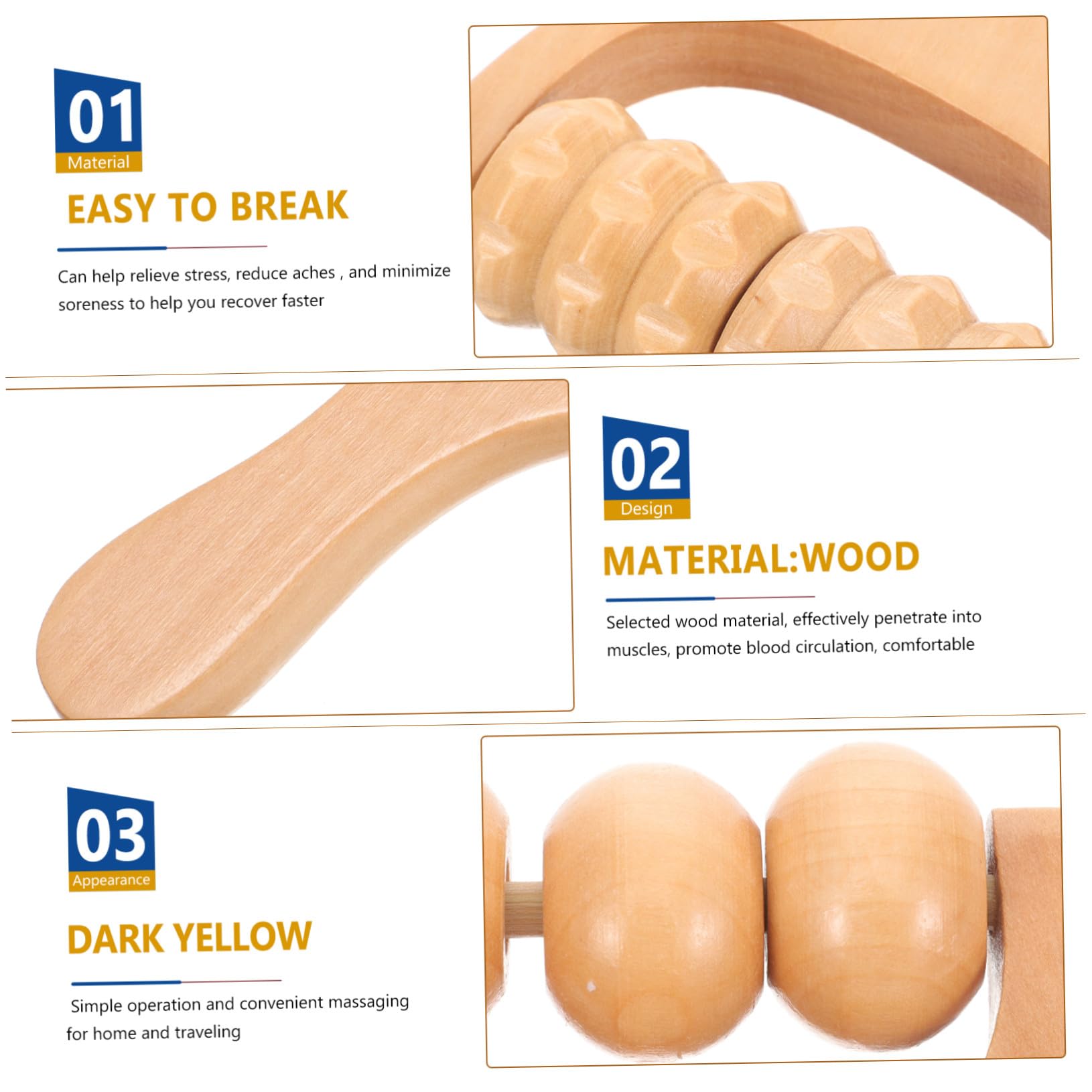 Homoyoyo Rodillo de Masaje Manual para Pies y Hombros de Madera, 2 Piezas Mango Ergonómico y Diseño Ligero para Uso en Casa o Viaje