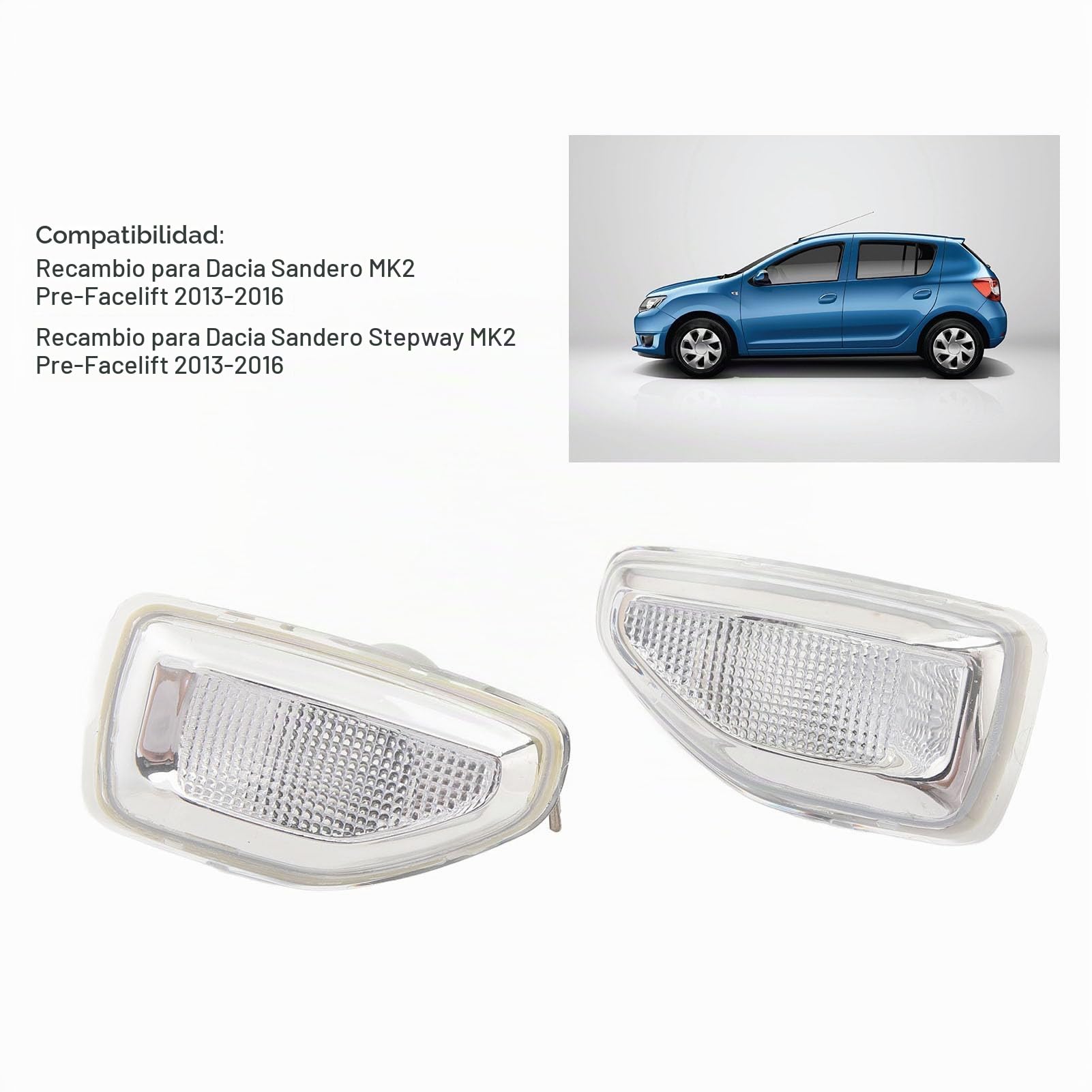 Akozon Lámpara de Posición Lateral, 261651140R, Luz de Señal de sin Reemplazo de Bombilla para Dacia Sandero Stepway MK2 Pre - Facelift