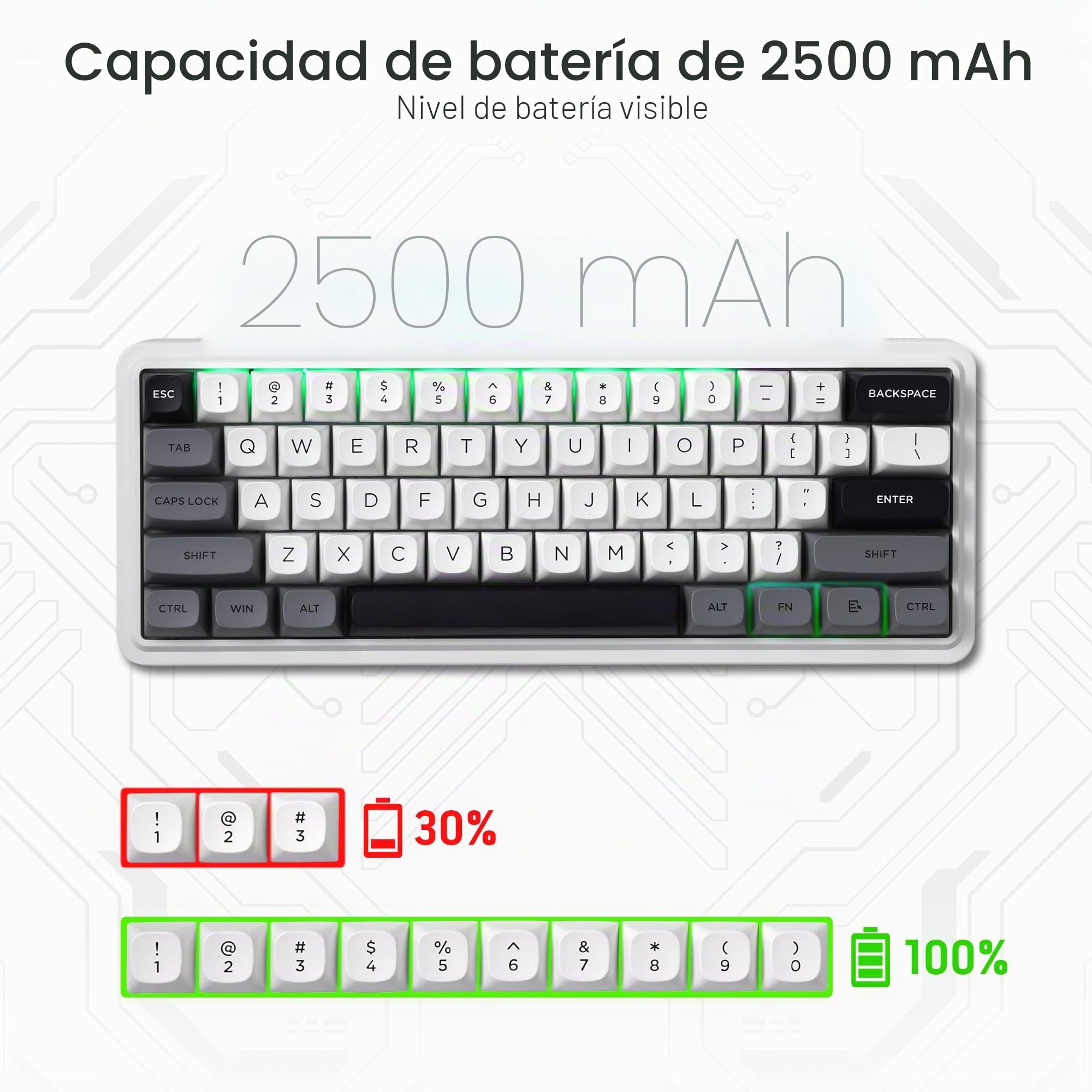 Redragon K722 Pro Teclado Gaming RGB Gasket 60% Inalámbrico Hot Swap | Base Free-Mod Compacto Mecánico 5 Capas Amortiguación Ruido Tapas Teclas Redondas PBT US Layout