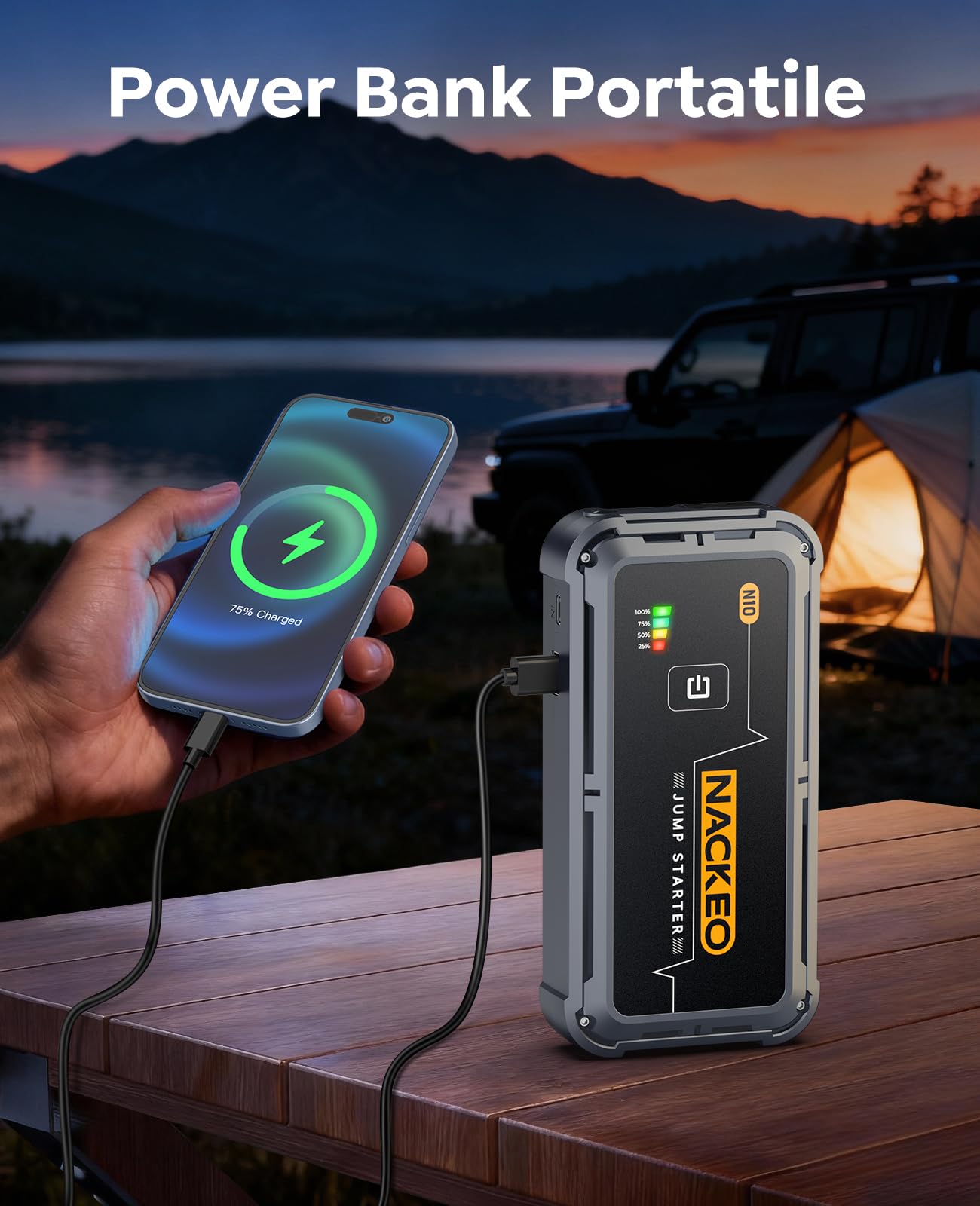 Avviatore Batteria Auto 5000A, Avviatore di Emergenza per Auto/Moto (Fino a 9.0L Gas/8.5L Diesel) 12V Booster Avviamento con Torcia a LED, Ricarica Rapida, Cavi Avviamento, Compatto (5000A)