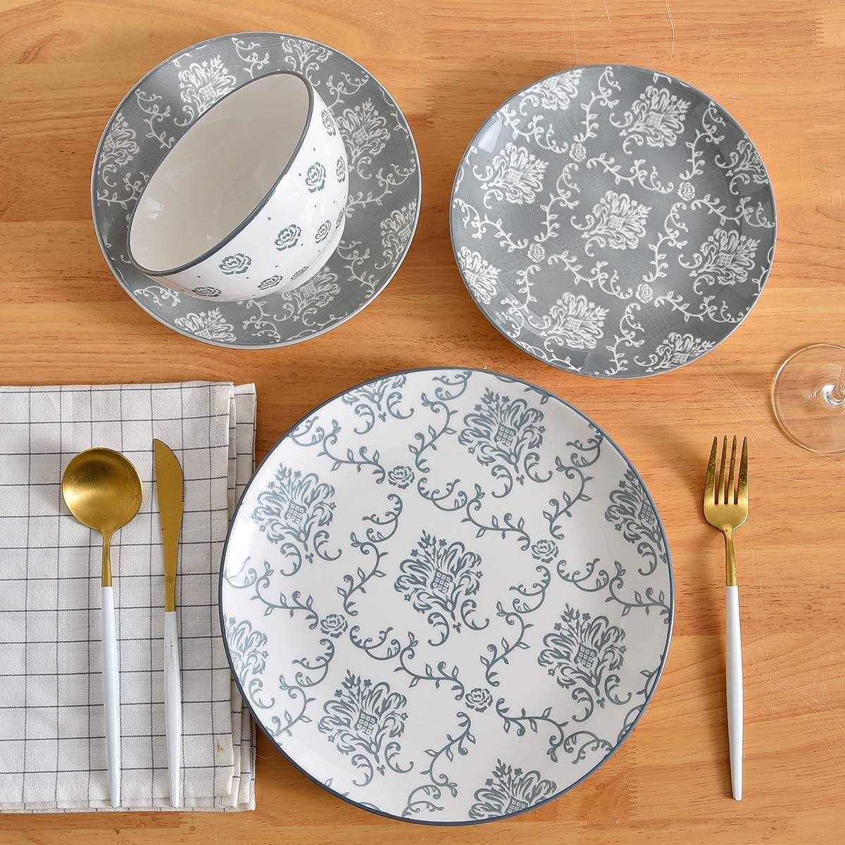 12-Piece Dinnerware Set, Ceramic Dish Set with Plates, Bowls, Nonstick, Durable Stoneware, Grey for Kitchen