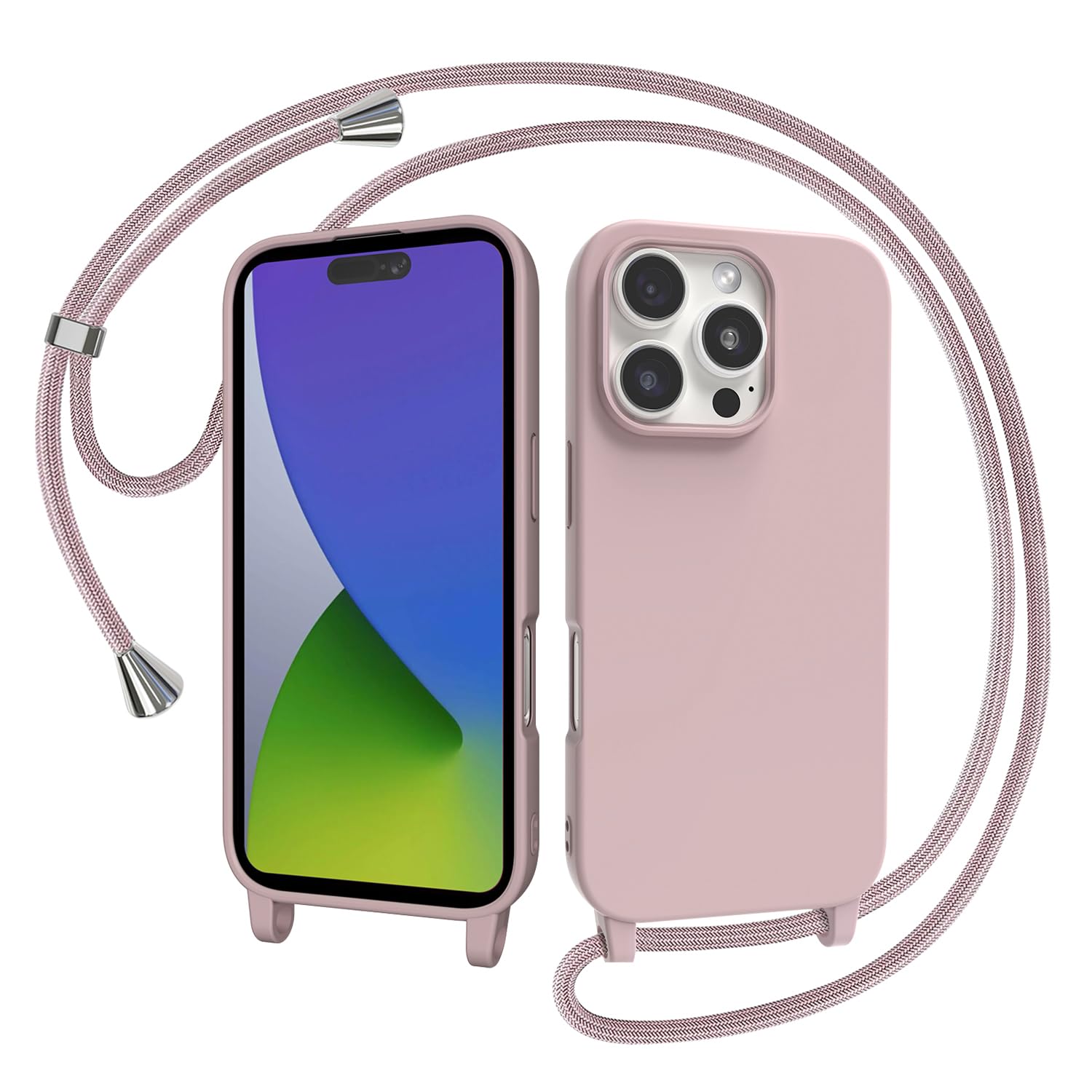 AOMYKE Cover per iPhone 16 Pro con Cordino, Custodia con Laccio Collana Tracolla Collo Liquido Silicone Antiurto TPU Antiurto AntiGraffio Case - Rosa