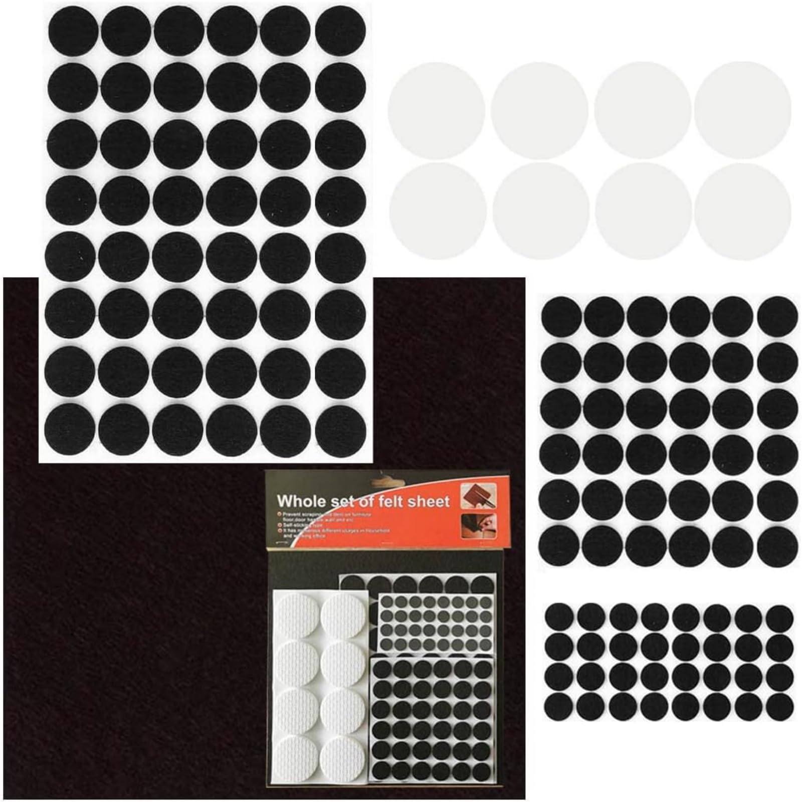 Meehua Felt Furniture Pads,125PCS Self Adhesive Furniture Leg Pads,Anti Scratches Furniture Floor Protectors,Premium Chair Felt Pads for Hardwood Floor,Laminate,Tiled (125PCS Black&White)