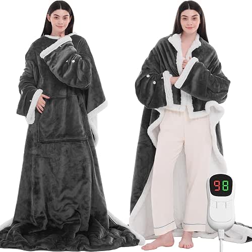 JKMAX Heated Electric Blanket Wearable Throw - Heated Wearable Robe