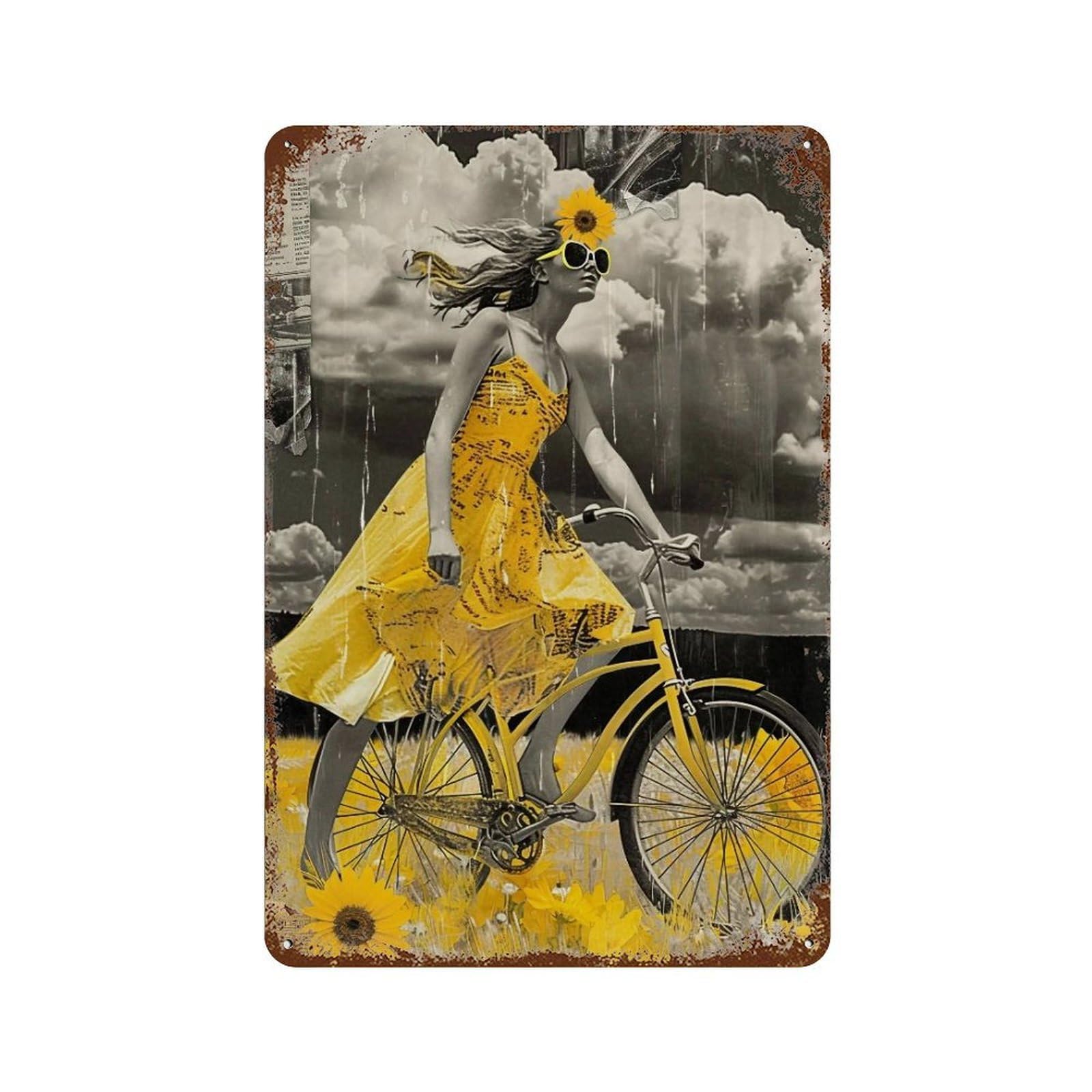 YHGERTKU Sunflower Bicycle Ride 03 Wall Art Retro Iron Vintage Metal Tin Sign Poster Modern Decor for Living Rooms Gift 30x20cm