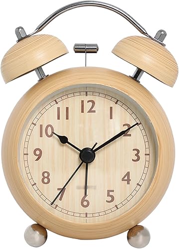 Miniatura 9 de Reloj despertador de campana doble con luz de fondo para dormitorio, reloj de escritorio con batería sin tictac (blanco cremoso)