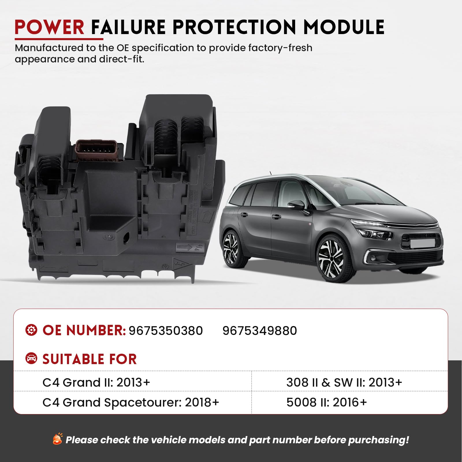 Modulo di Tensione Scatola Fusibili ZEALfix 9675350380 Compatibile con Citroën C4 Grand Picasso, C4 Spacetourer, Peugeot 308, 308SW, 3008 II, 508 II
