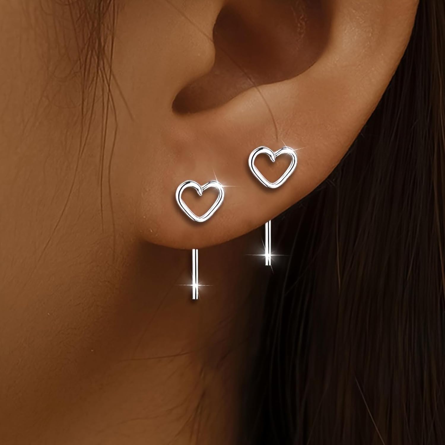 925 Sterling Silver Heart Stud Earrings for Women Cute Hollow Love Heart Earring Minimalist Cartilage Hypoallergenic Earring Jewelry Birthday Christmas Gifts to Daughter Sister - Image 2