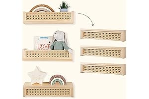 Rattan Floating Shelves: Rustic Boho Wall Decor for Nursery and Home