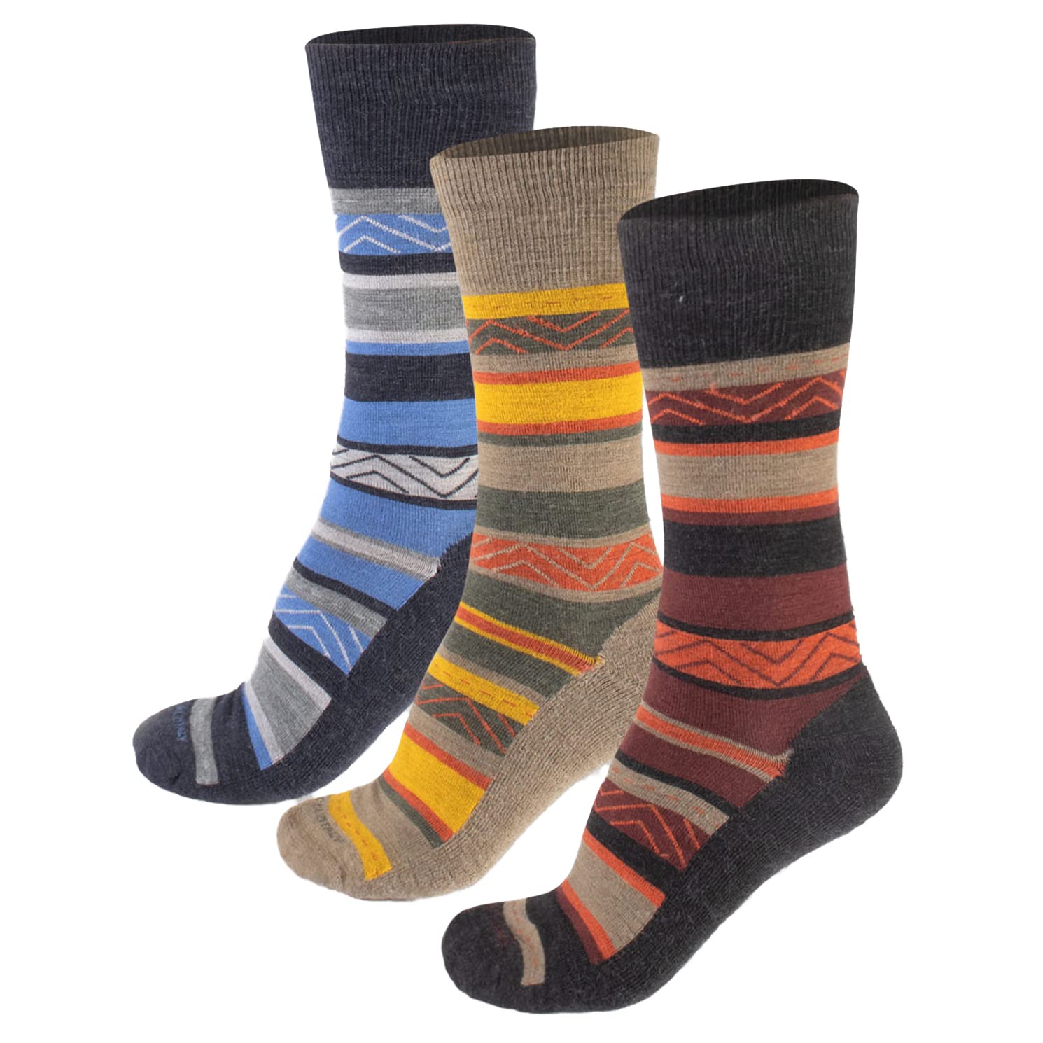 CALZITALY 3 Paia di Calze in Lana Merino con Fantasia a Strisce | Blu, Beige, Nero | 35/38, 39/42, 43/46 | Made in Italy