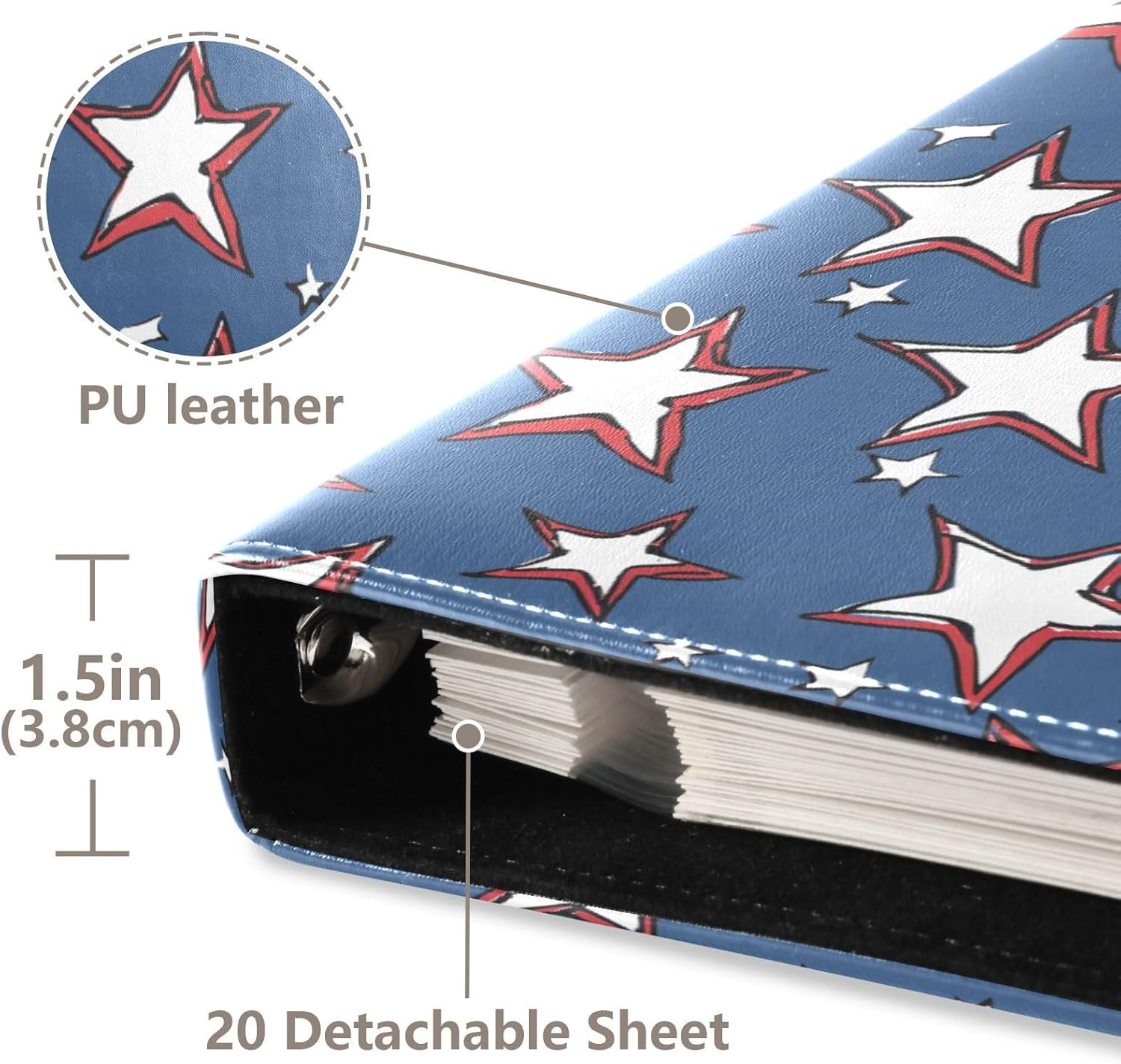 JIPONI Hand-painted Patriotic Star Large Photo Album, DIY Leather Cover Scrapbook Albums for 4x6 5x7 6x8 Pictures, Self Adhesive Memory Book for Wedding, Baby, Family