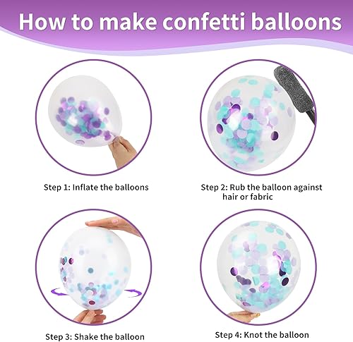 Miniatura 4 de RUBFAC Juego de 65 guirnaldas de globos de sirena, globos metálicos morados y verdes de 12 pulgadas, globos de látex de confeti de color morado