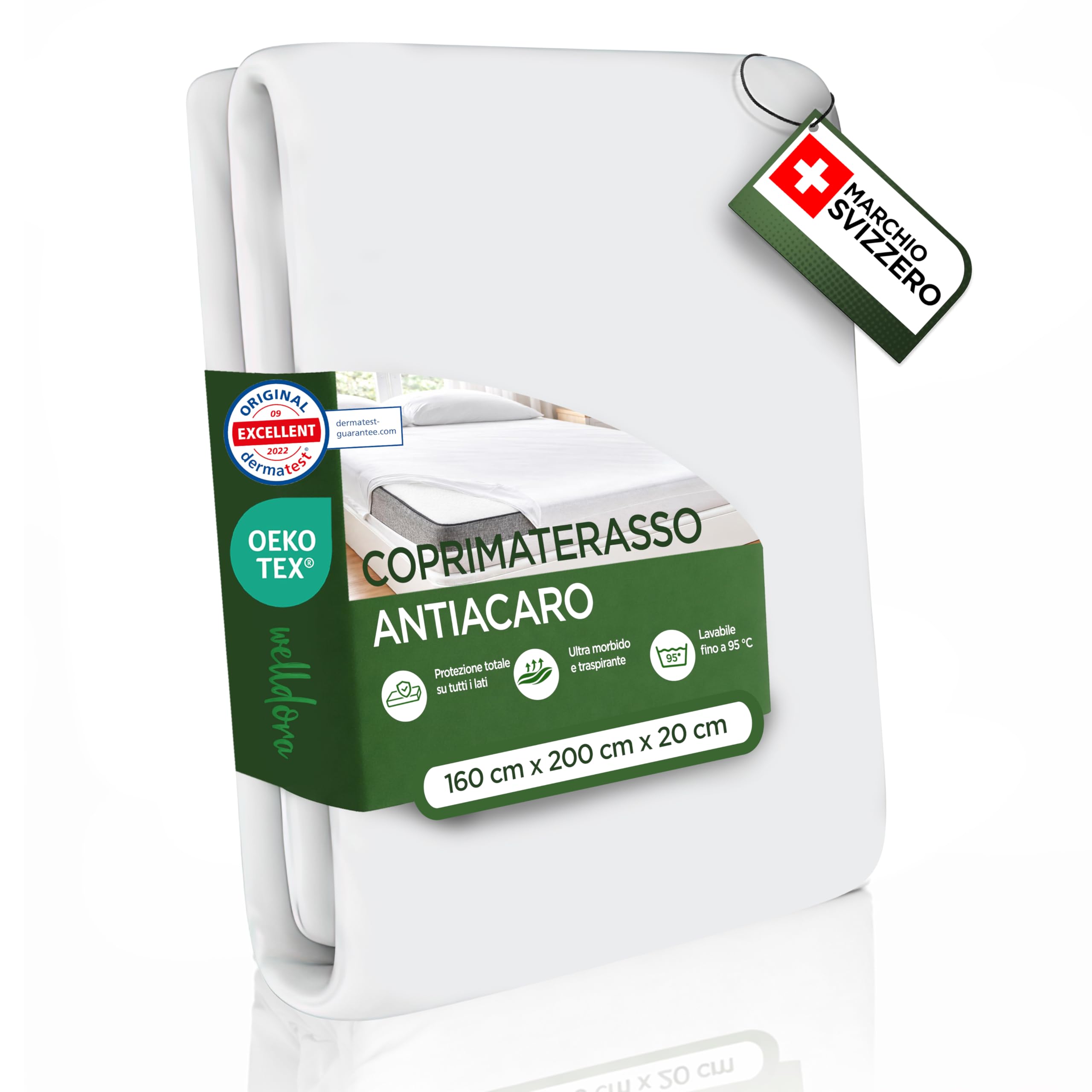 Welldora Coprimaterasso Antiacaro Premium 160 x 200 x 20 cm – Copri Materasso Antiacaro Anallergico Testato - Rivestimento con Cerniera - Biancheria da Letto Anallergica